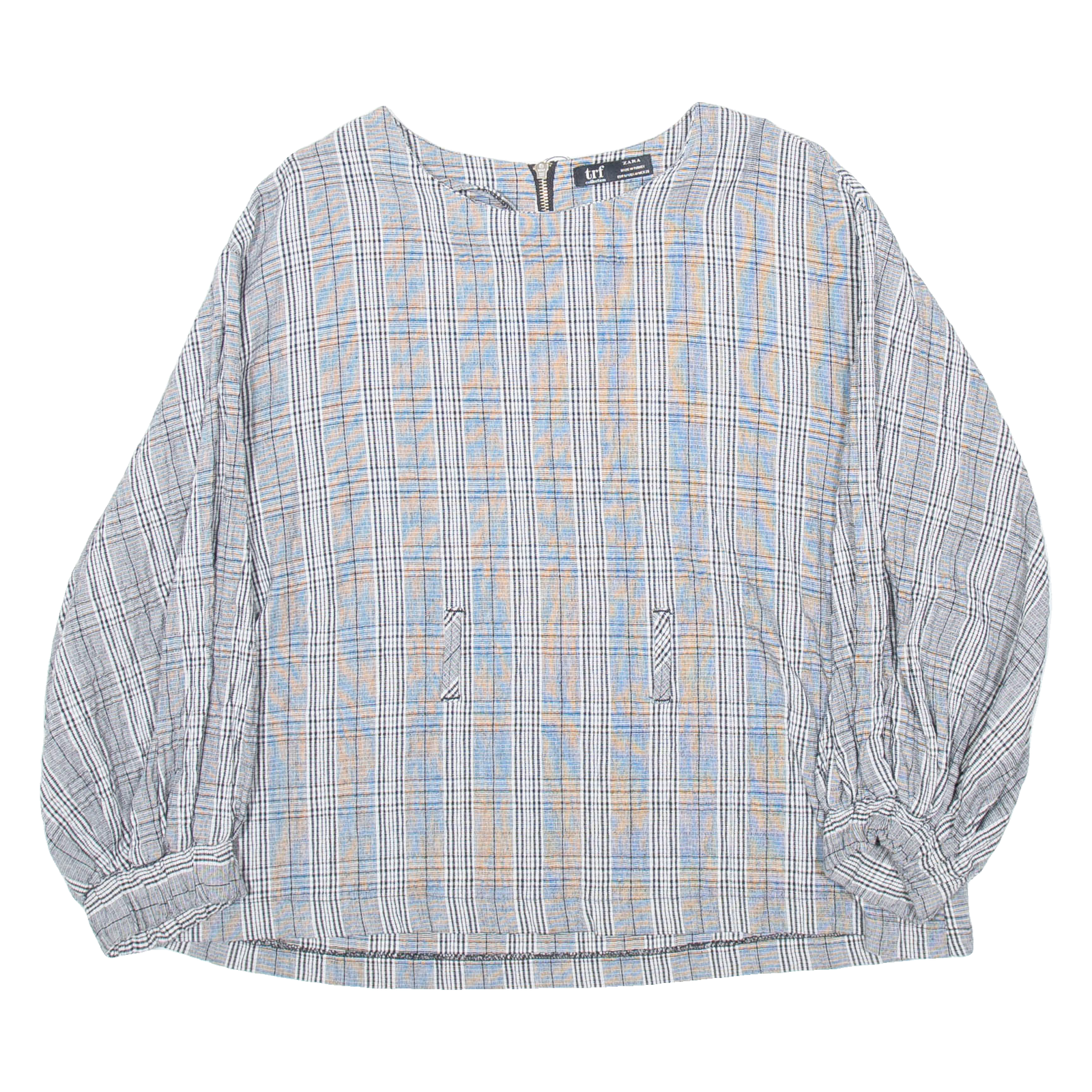 ZARA Womens Printed Blouse Black Long Sleeve Check M Refurbished - N/A refurbished available on Cerqular