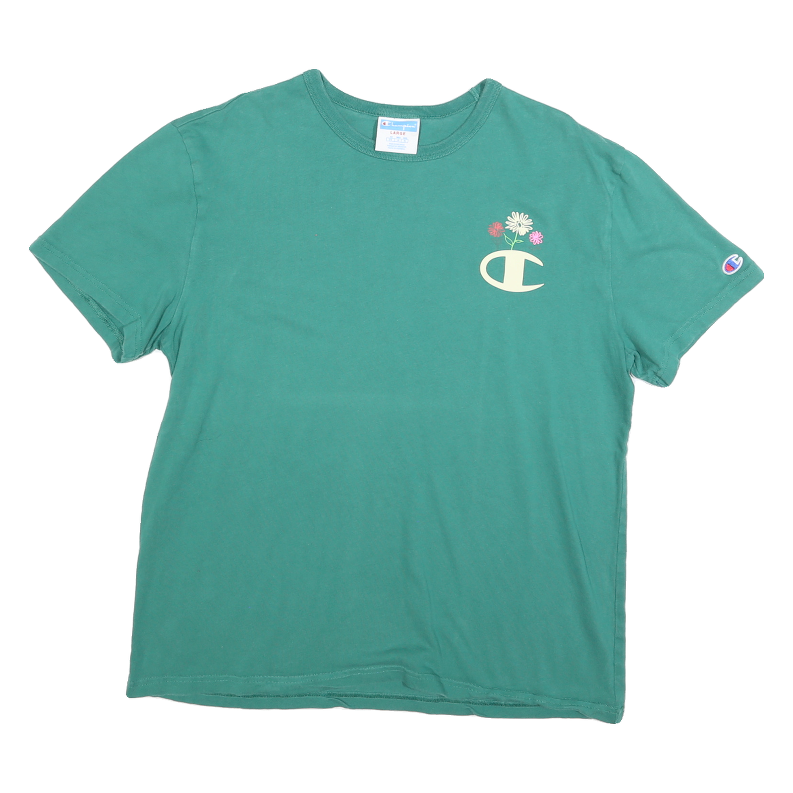 CHAMPION Womens Green Graphic T-Shirt L Short Sleeve Crew Neck Cotton Blend Refurbished - N/A refurbished available on Cerqular
