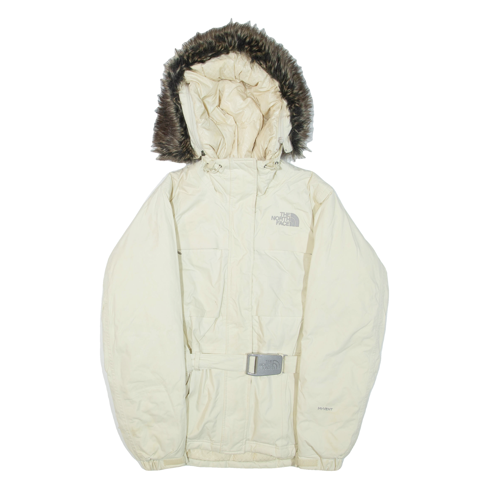 THE NORTH FACE Womens Puffer Jacket Cream Nylon Hooded S Refurbished - N/A refurbished available on Cerqular
