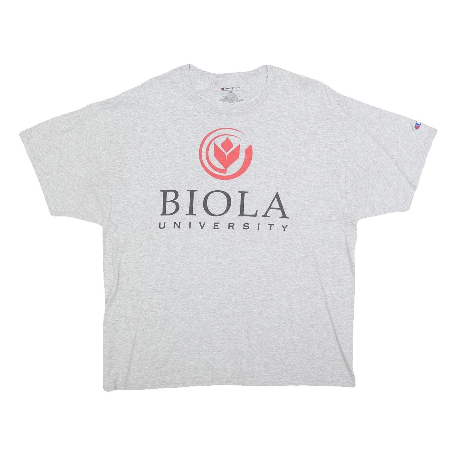 CHAMPION Mens Grey Biola University Graphic T-Shirt XL Short Sleeve Crew Neck Refurbished - N/A refurbished available on Cerqular