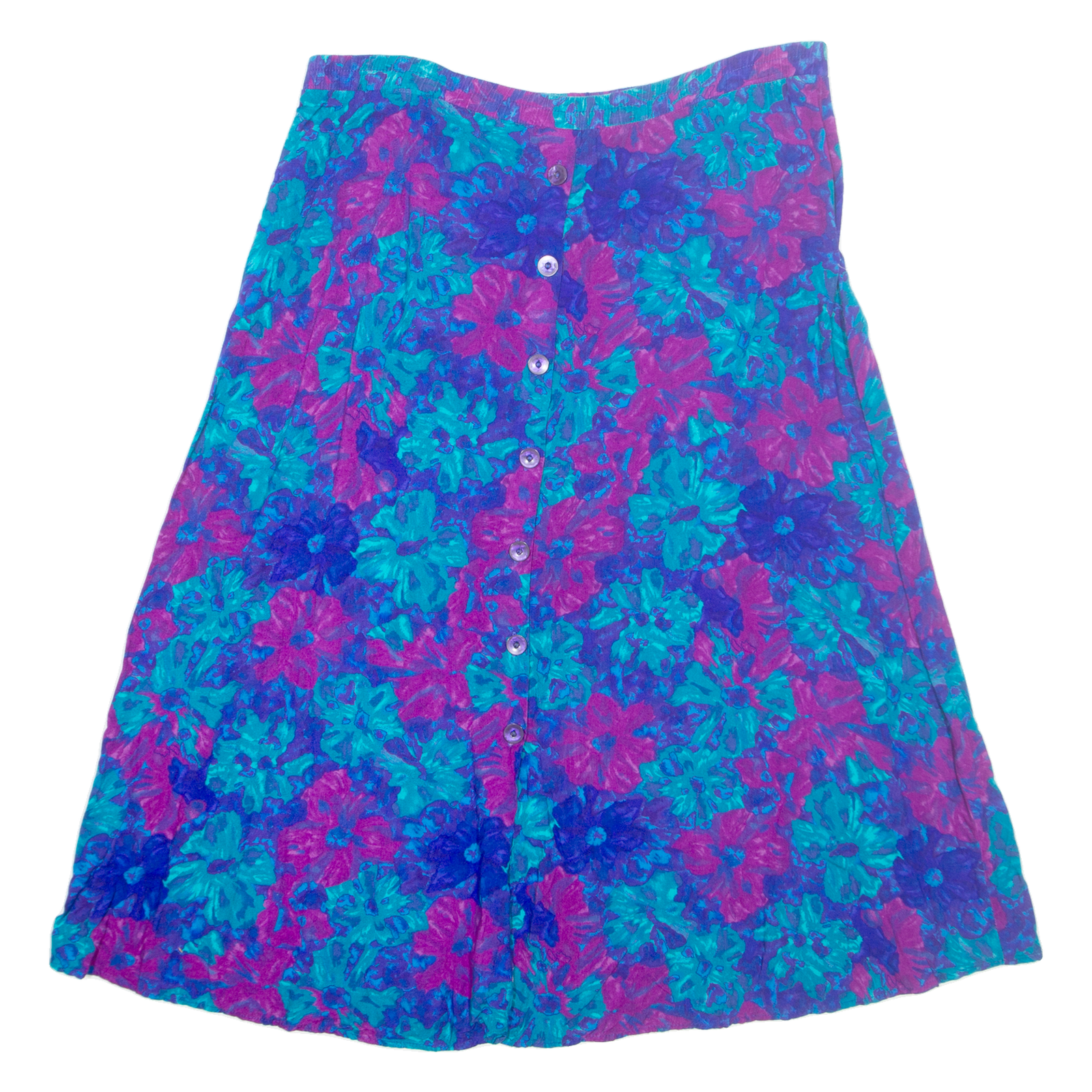 SUSAN BURROWES Buttoned Womens A-Line Skirt Blue Long Crazy Pattern L Refurbished - N/A refurbished available on Cerqular