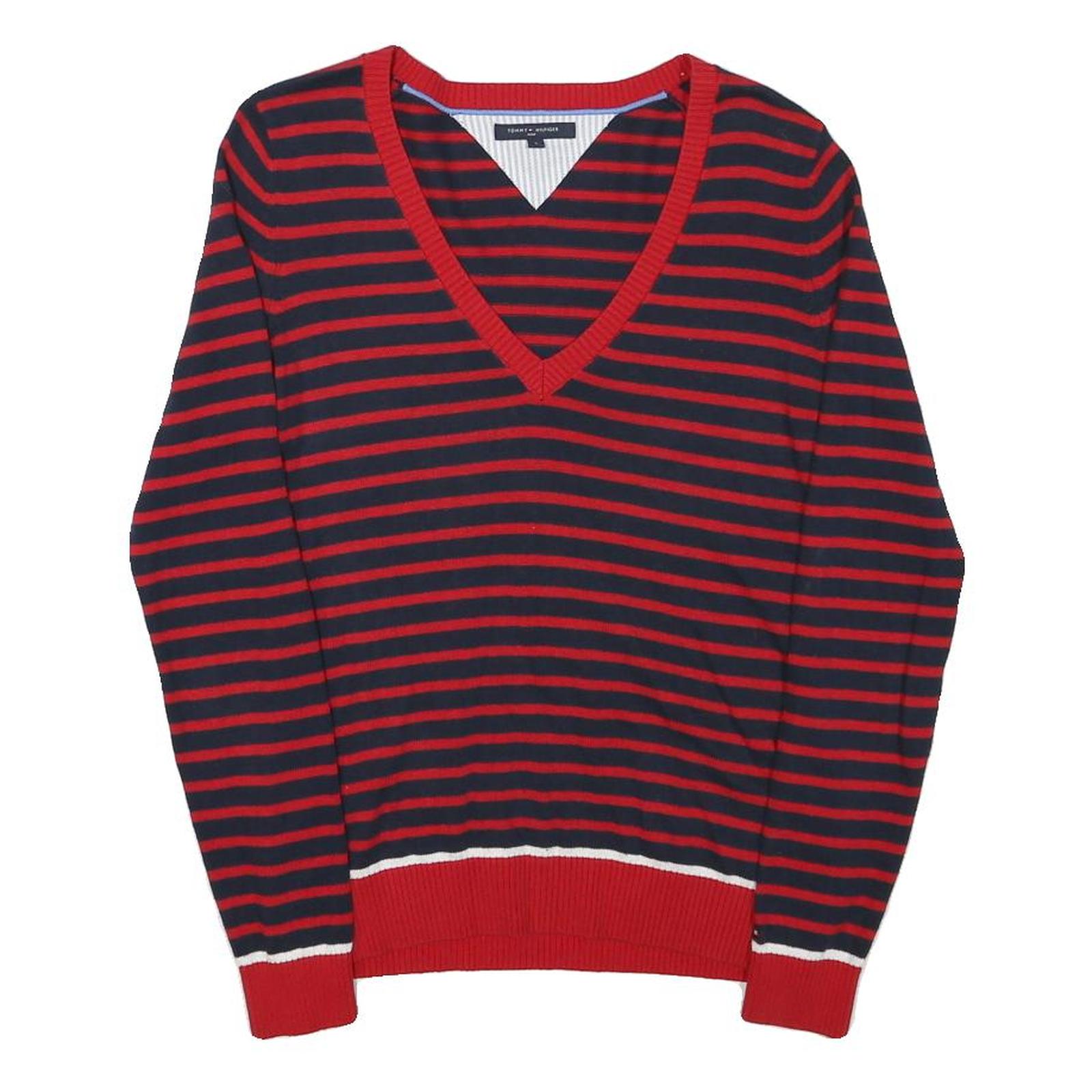 Buy TOMMY HILFIGER Womens Red & Navy Striped Patterned V-Neck Basic Knit Jumper S Refurbished - $38.99 TOMMY HILFIGER Womens Red & Navy Striped Patterned V-Neck Basic Knit Jumper S Refurbished - N/A refurbished available on Cerqular