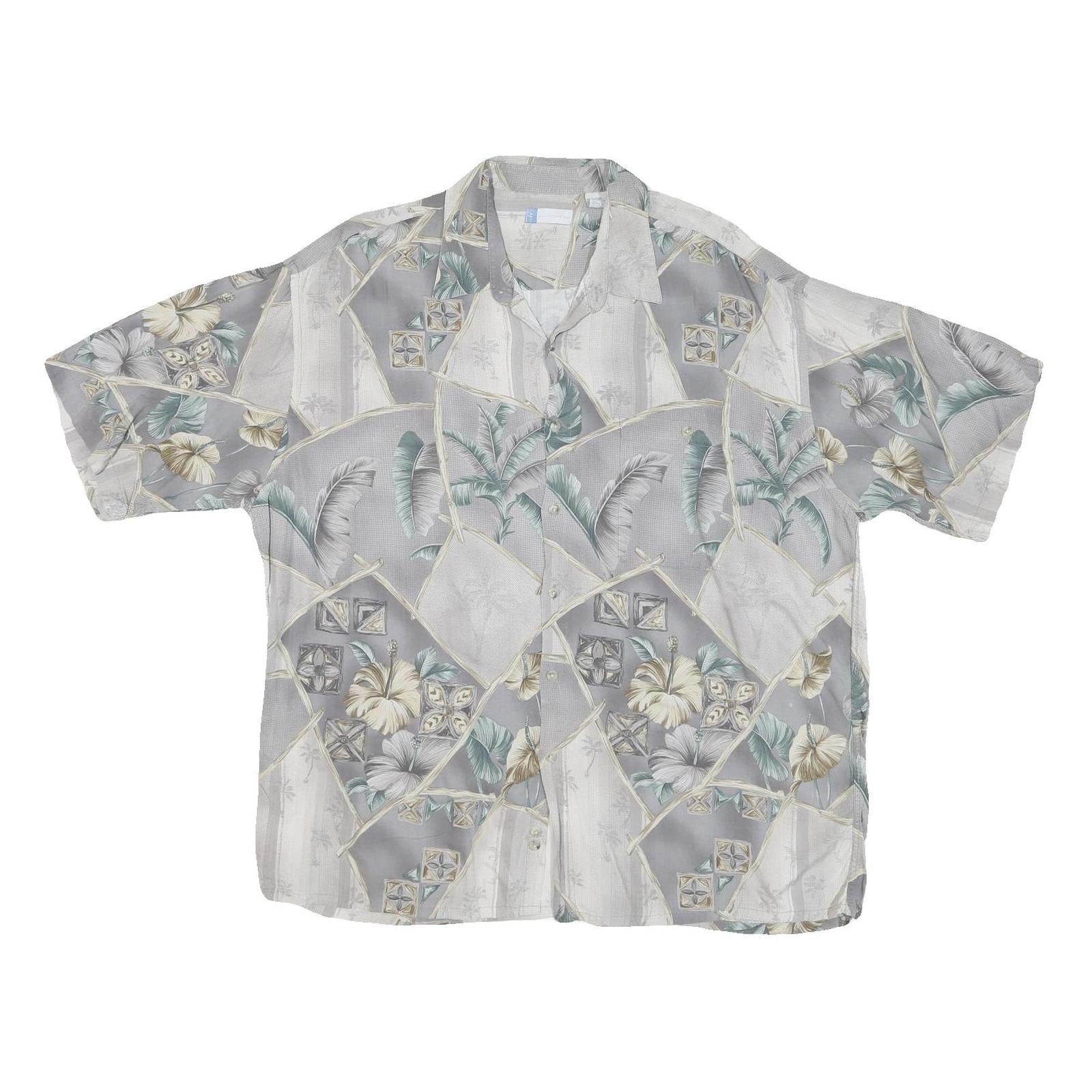 HALF MOON BAY Mens Grey & Cream Floral Rayon Shirt 2XL Summer Casual Refurbished - N/A refurbished available on Cerqular