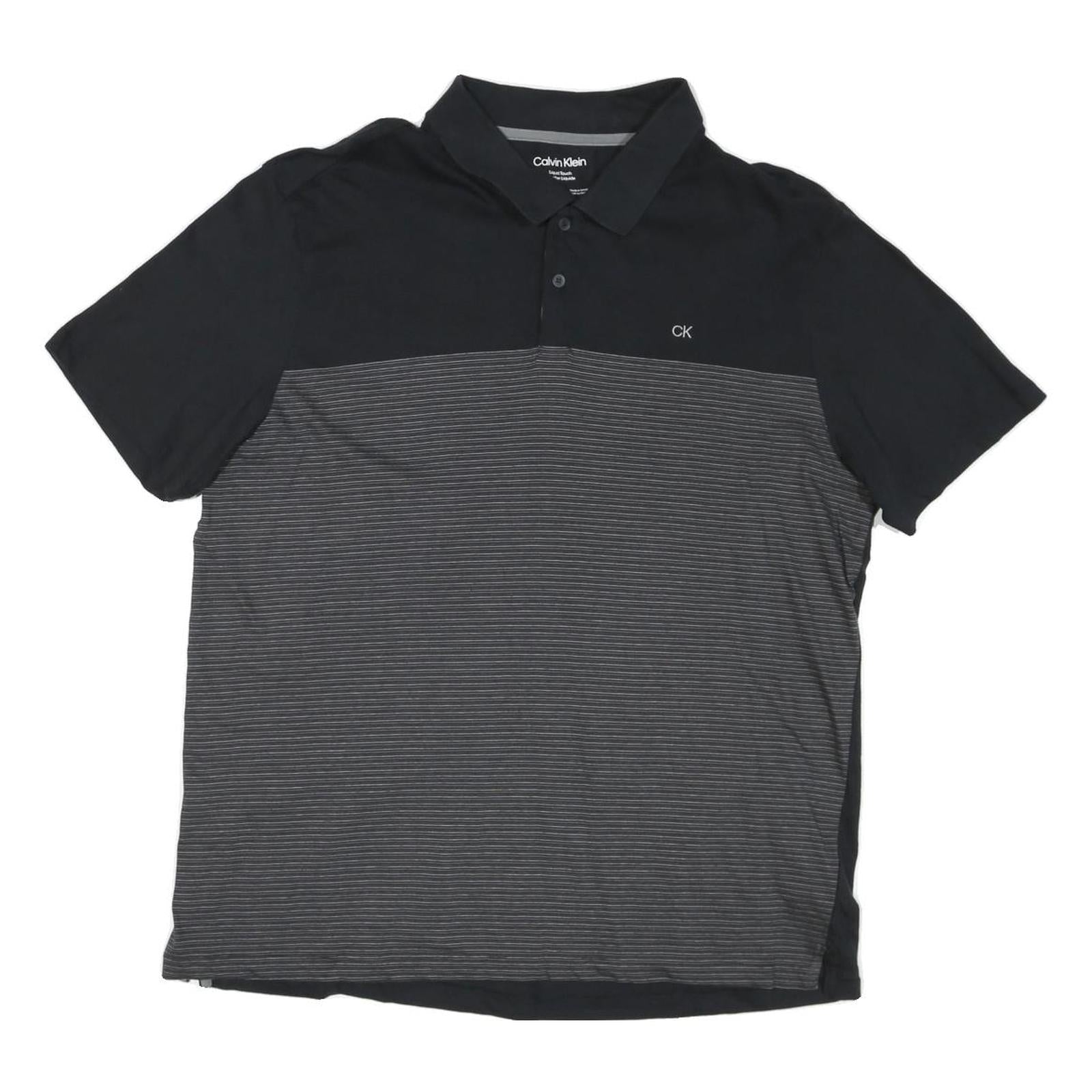 CALVIN KLEIN Mens Black & Grey Striped Polo Shirt XL Cotton Blend Casual Refurbished - N/A refurbished available on Cerqular
