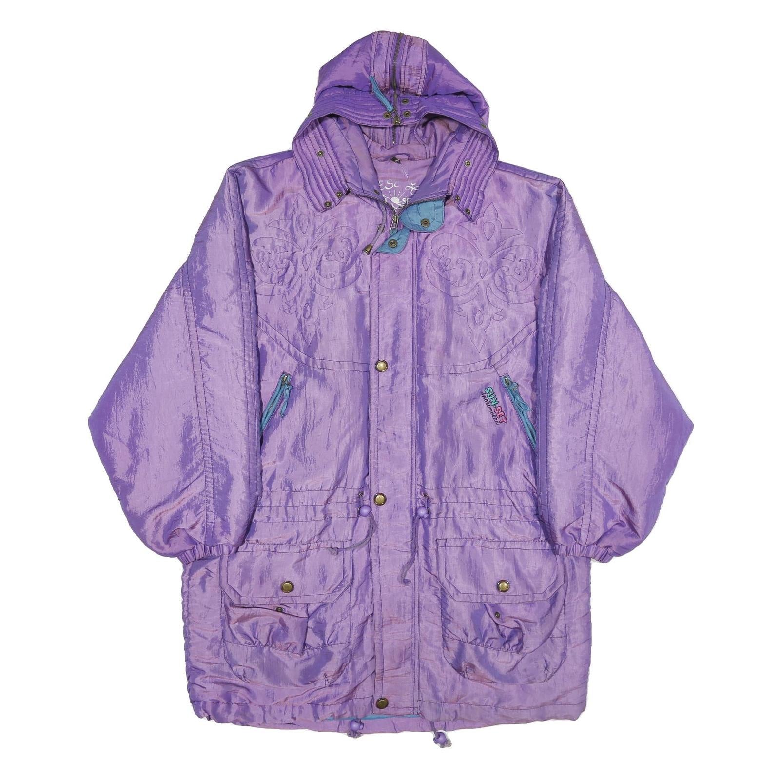 SUN SET Womens Purple Lightweight Hooded Jacket L Polyamide Blend Plain Zip Refurbished - N/A refurbished available on Cerqular