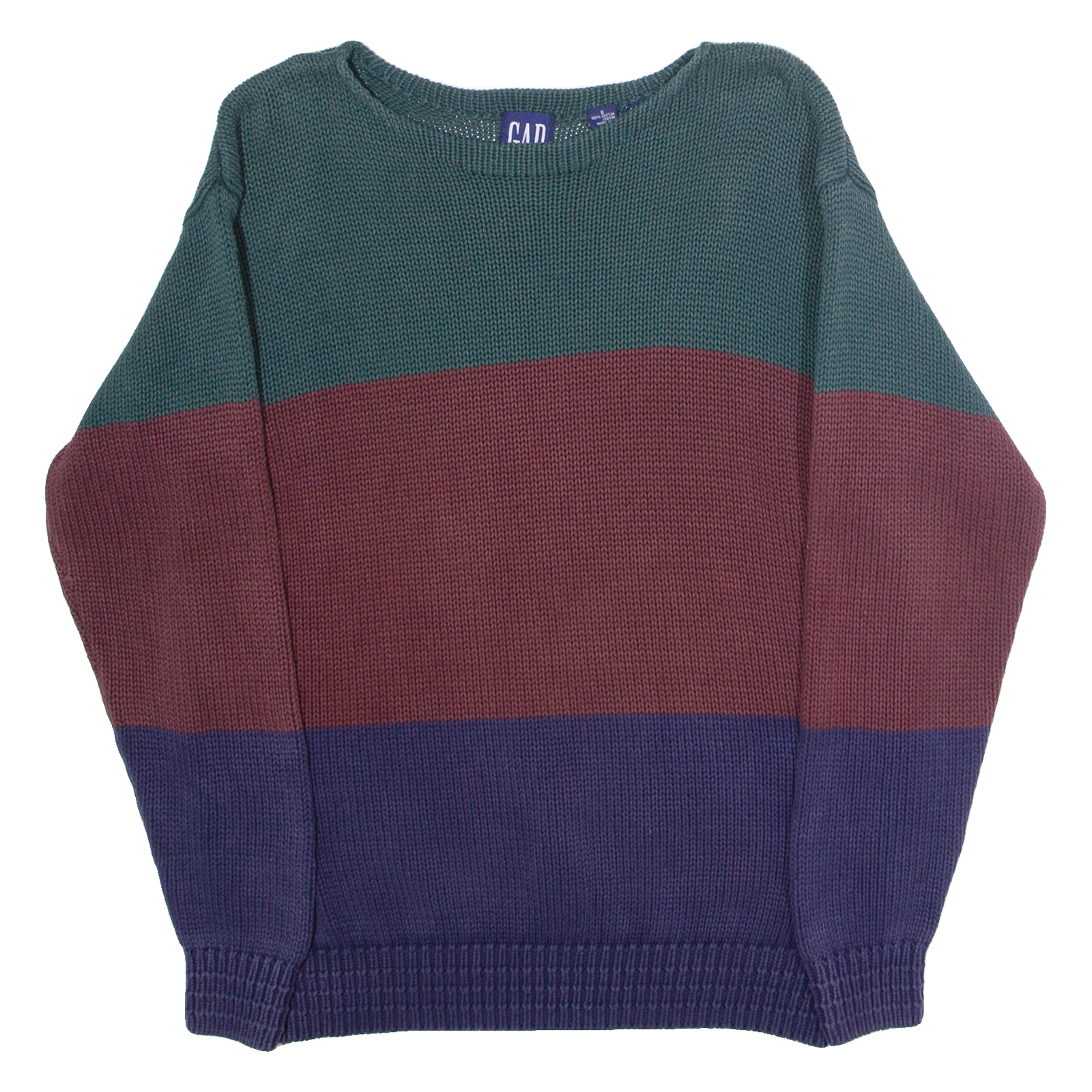 GAP Mens Patterned Jumper Brown Colourblock Crew Neck 90s Chunky Knit S Refurbished - N/A refurbished available on Cerqular
