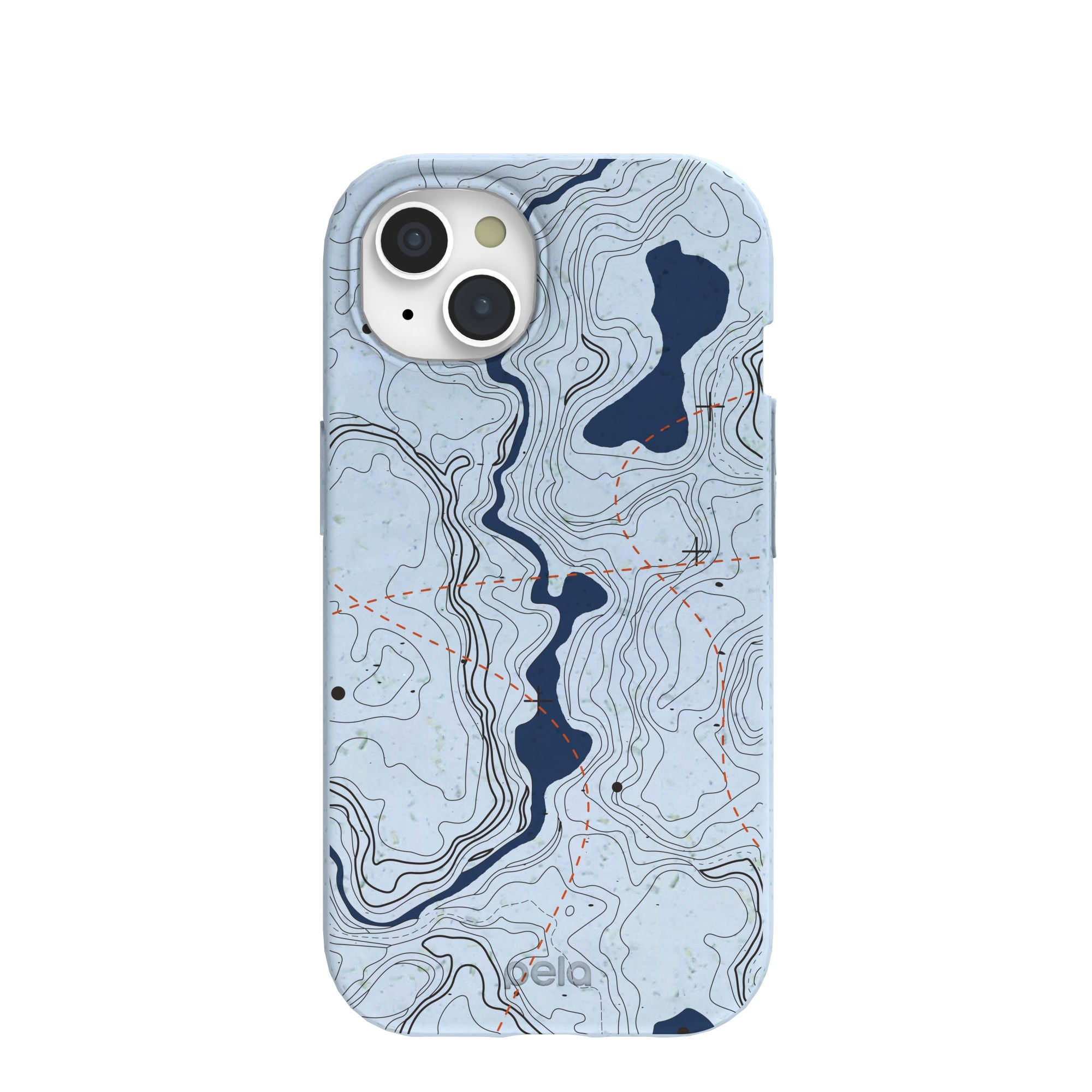 Powder Blue Contour Lines iPhone 15 Case Refurbished - Pela Case refurbished available on Cerqular