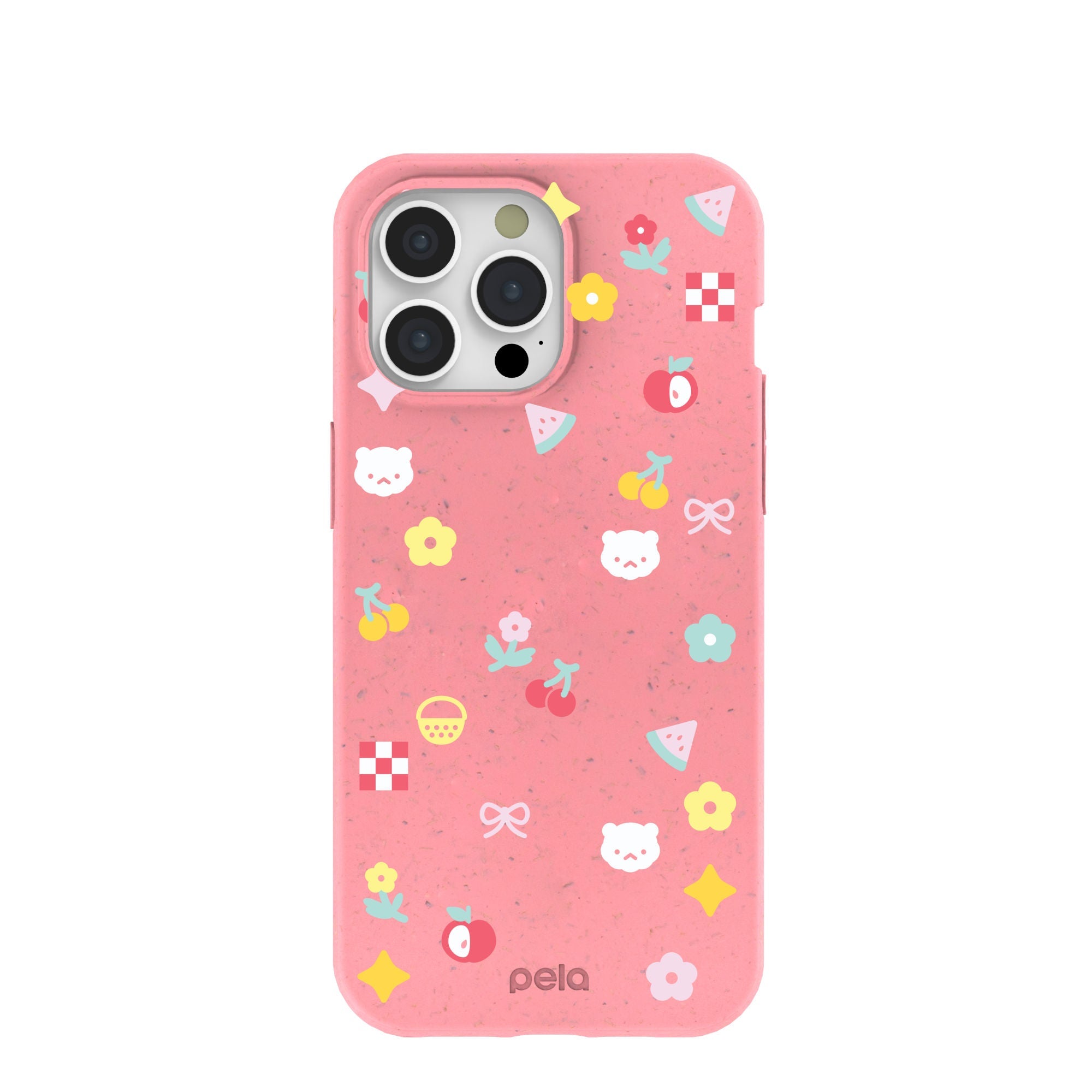 Bubblegum Pink Pretty Picnic iPhone 15 Pro Max Case Refurbished - Pela Case refurbished available on Cerqular
