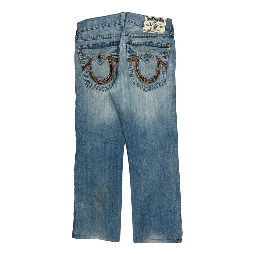 True Religion Contrast Stitch Jeans - 36W 32L Light Wash Cotton Refurbished - Thrifted (note: this is a term often used to describe second- refurbished available on Cerqular