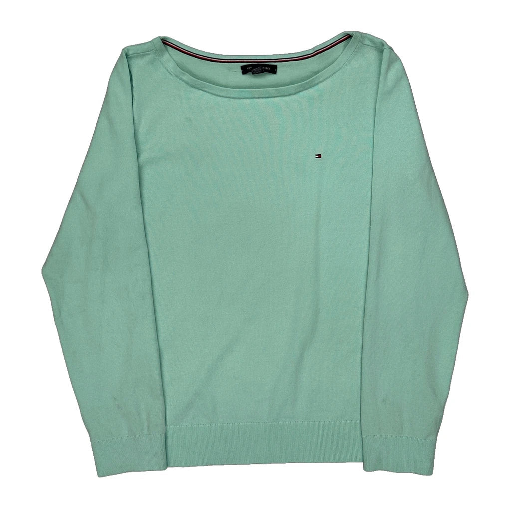 Tommy Hilfiger Jumper - Large Green Cotton Refurbished - Thrifted (note: this is a term often used to describe second- refurbished available on Cerqular