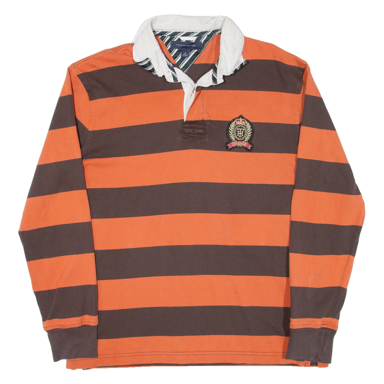 TOMMY HILFIGER Mens Polo Shirt Orange Striped Long Sleeve M Refurbished - N/A refurbished available on Cerqular