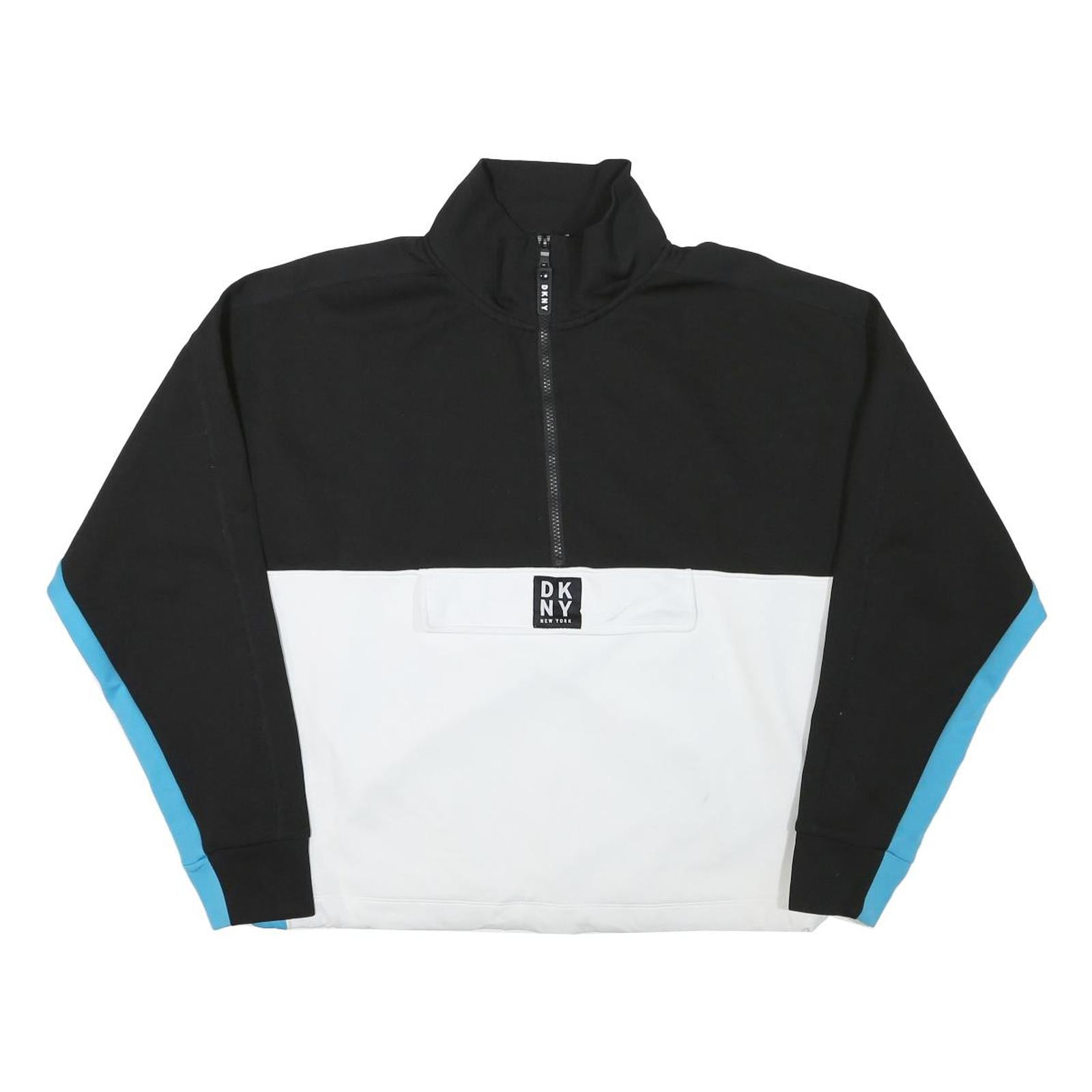DKNY Womens Black & White Sweatshirt Collar L Zip Pullover Colourblock Long Refurbished - N/A refurbished available on Cerqular