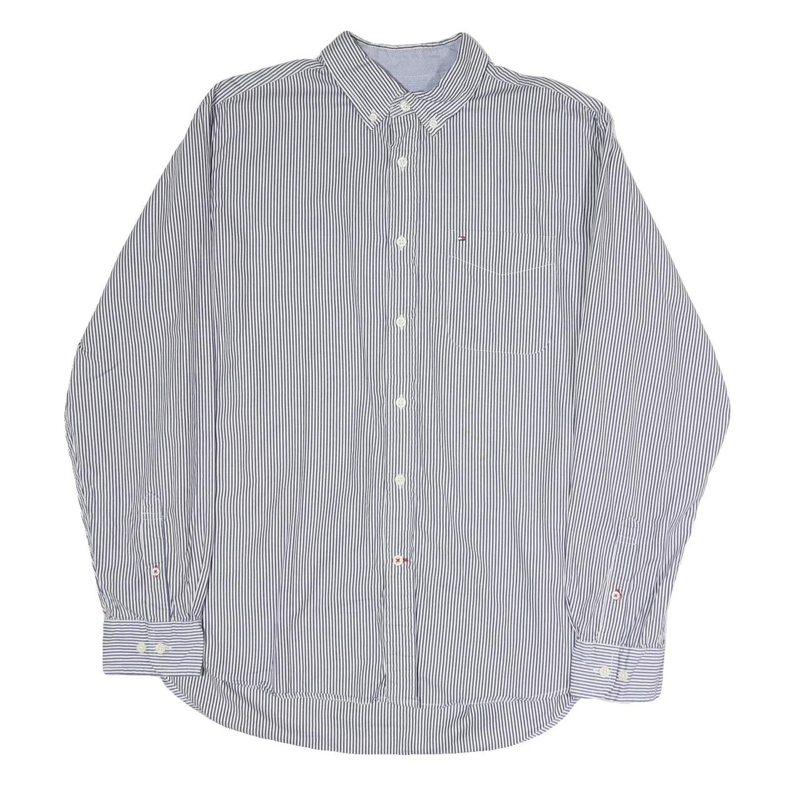 TOMMY HILFIGER Mens Blue & White Stripe Shirt L Classic Button Down Long Sleeve Refurbished - N/A refurbished available on Cerqular