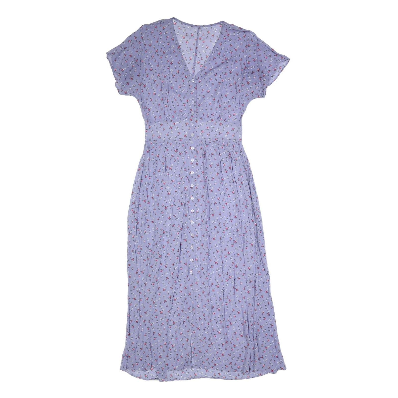 Womens Blue Floral Day Dress Polyester Short Sleeve Midi Size S Lightweight Refurbished - N/A refurbished available on Cerqular
