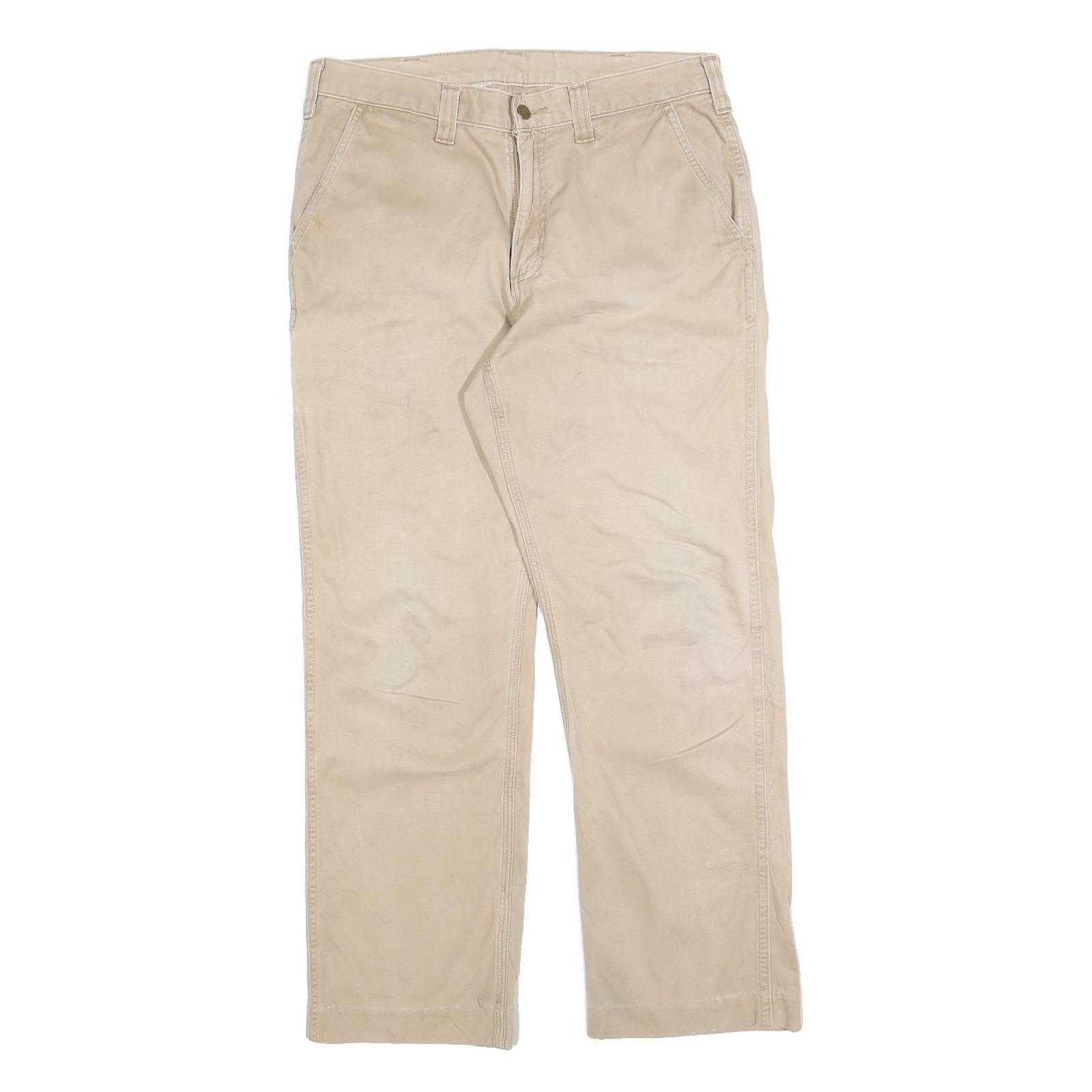 CARHARTT Mens Cotton Blend Beige Regular Fit Straight Leg Trousers W34 L30 Refurbished - N/A refurbished available on Cerqular