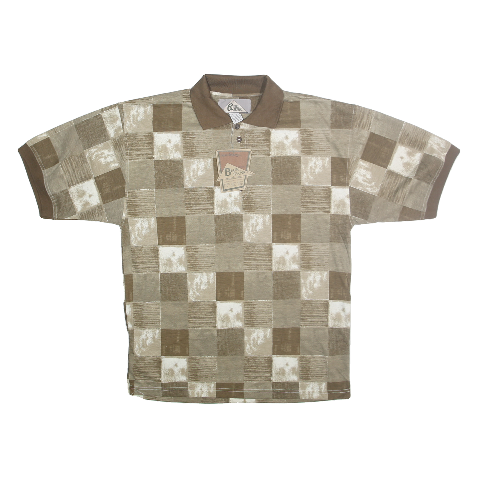BLUE JEANS Mens Brown & Cream Check Short Sleeve Polo Shirt L Casual Shirt Refurbished - N/A refurbished available on Cerqular