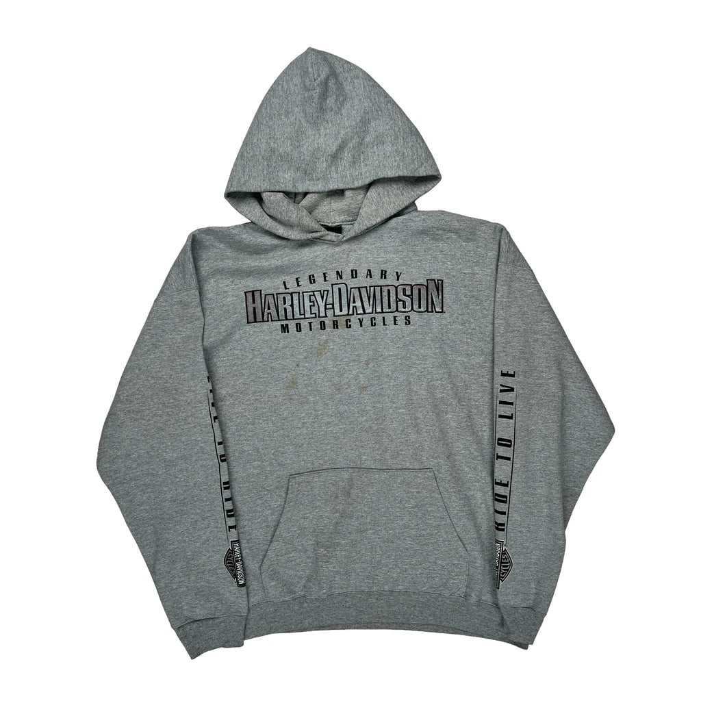 Motorcycles Harley Davidson Graphic Hoodie - XL Grey Cotton Refurbished - Thrifted (note: this is a term often used to describe second- refurbished available on Cerqular