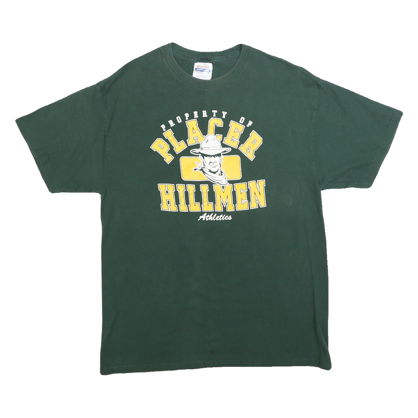 HANES Mens Green Placer Hillmen Graphic T-Shirt L Short Sleeve Crew Neck Cotton Refurbished - N/A refurbished available on Cerqular