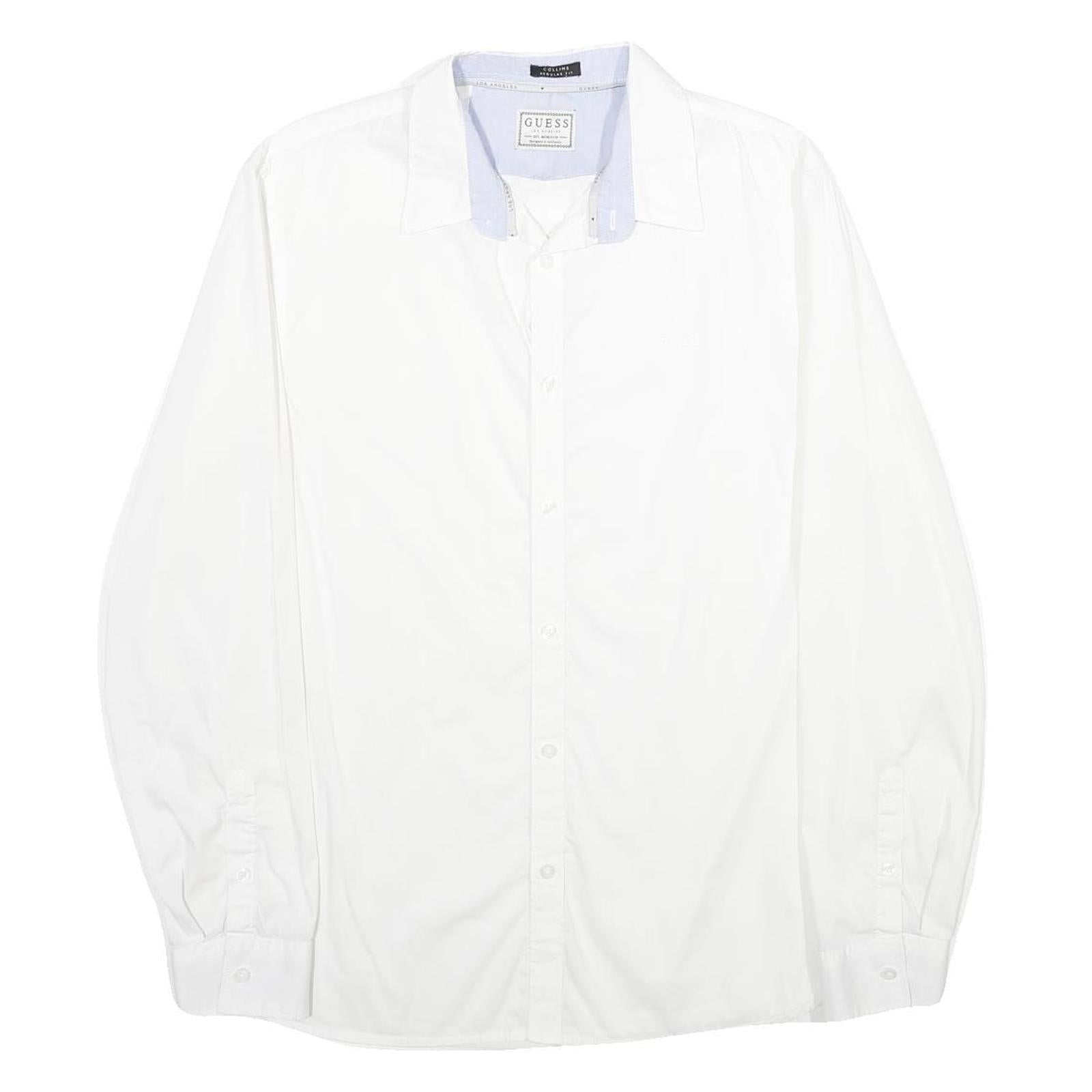 GUESS Mens White Cotton Blend Shirt M Long Sleeve Casual Button Down Collar Refurbished - N/A refurbished available on Cerqular