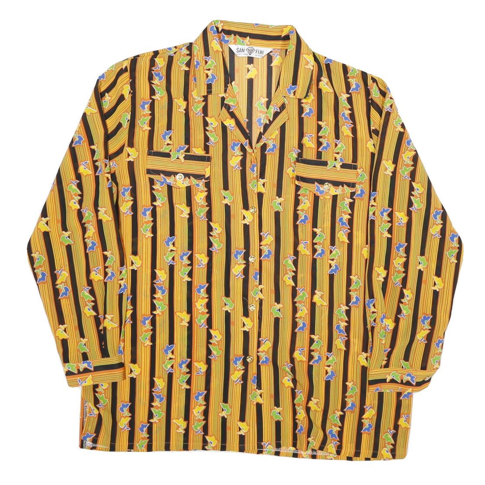 SAN FUH Womens Yellow & Black Striped Printed Shirt Long Sleeve Collared M Refurbished - N/A refurbished available on Cerqular