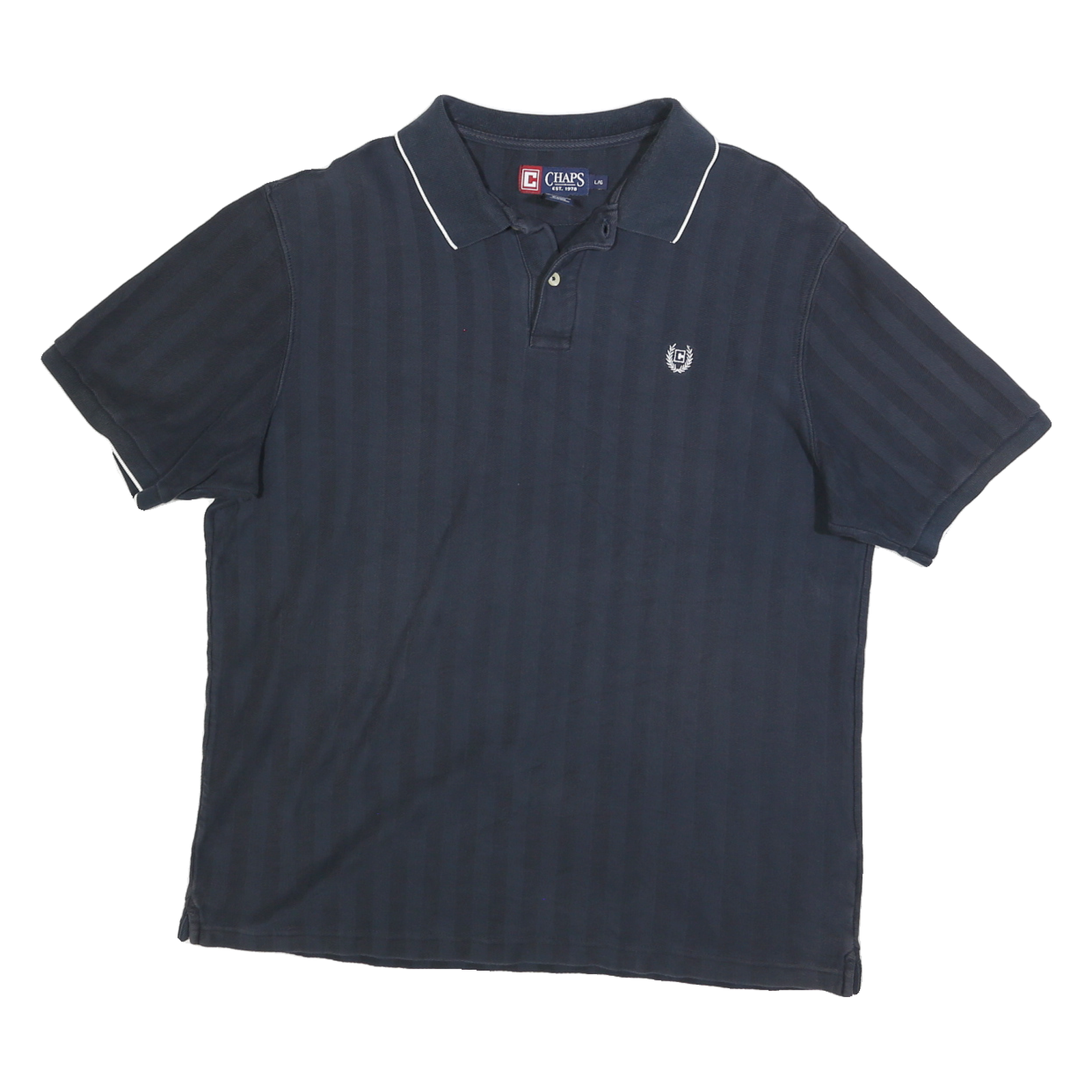 CHAPS Mens Blue Polo Shirt L Cotton Blend Short Sleeve Striped Classic Fit Refurbished - N/A refurbished available on Cerqular