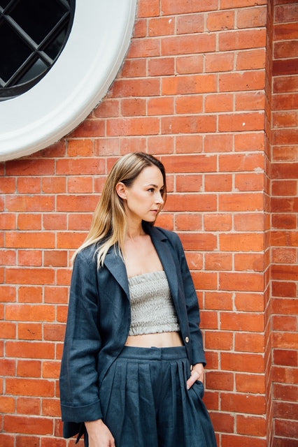 Women linen blazer - Charcoal | Size: S Refurbished - N/A (Note: This brand may not be well-known globally refurbished available on Cerqular