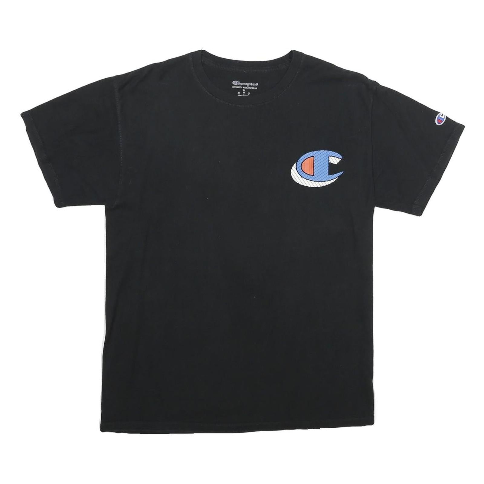 CHAMPION Mens Black Graphic T-Shirt M Short Sleeve Crew Neck Cotton Logo Refurbished - N/A refurbished available on Cerqular