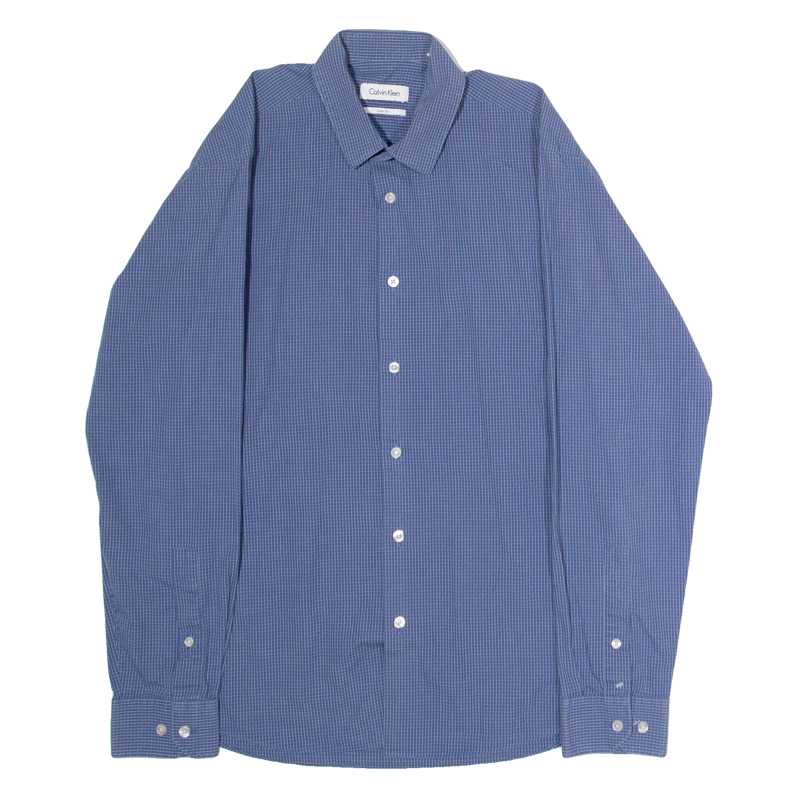 CALVIN KLEIN Slim Fit Mens Shirt Blue Check Long Sleeve S Refurbished - N/A refurbished available on Cerqular