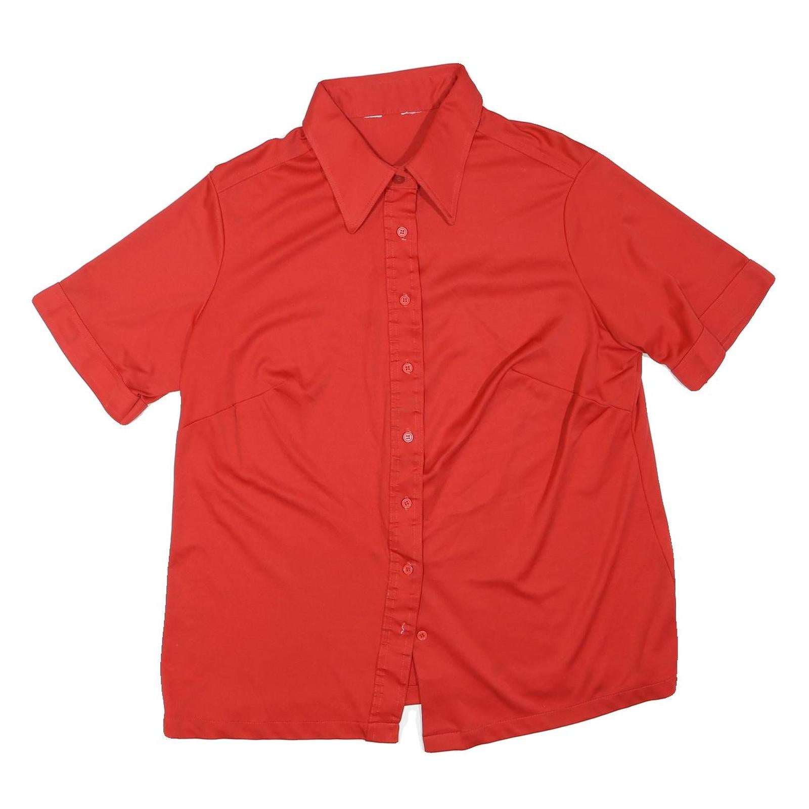 Womens Red Plain Shirt M Button Down Collar Short Sleeve Casual Refurbished - N/A refurbished available on Cerqular