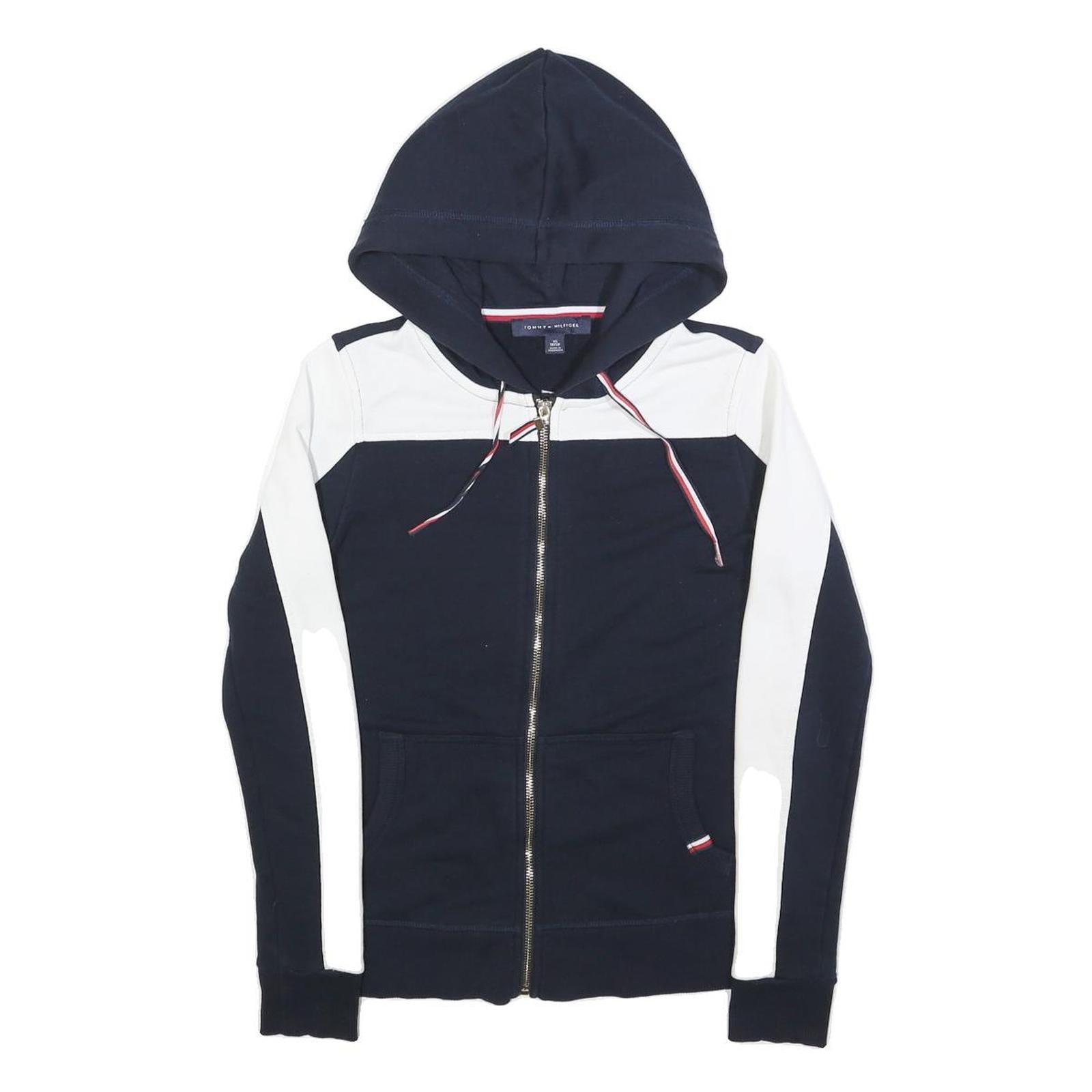 TOMMY HILFIGER Womens Navy & White Zip Up Hoodie S Designer Casual Sweatshirt Refurbished - N/A refurbished available on Cerqular