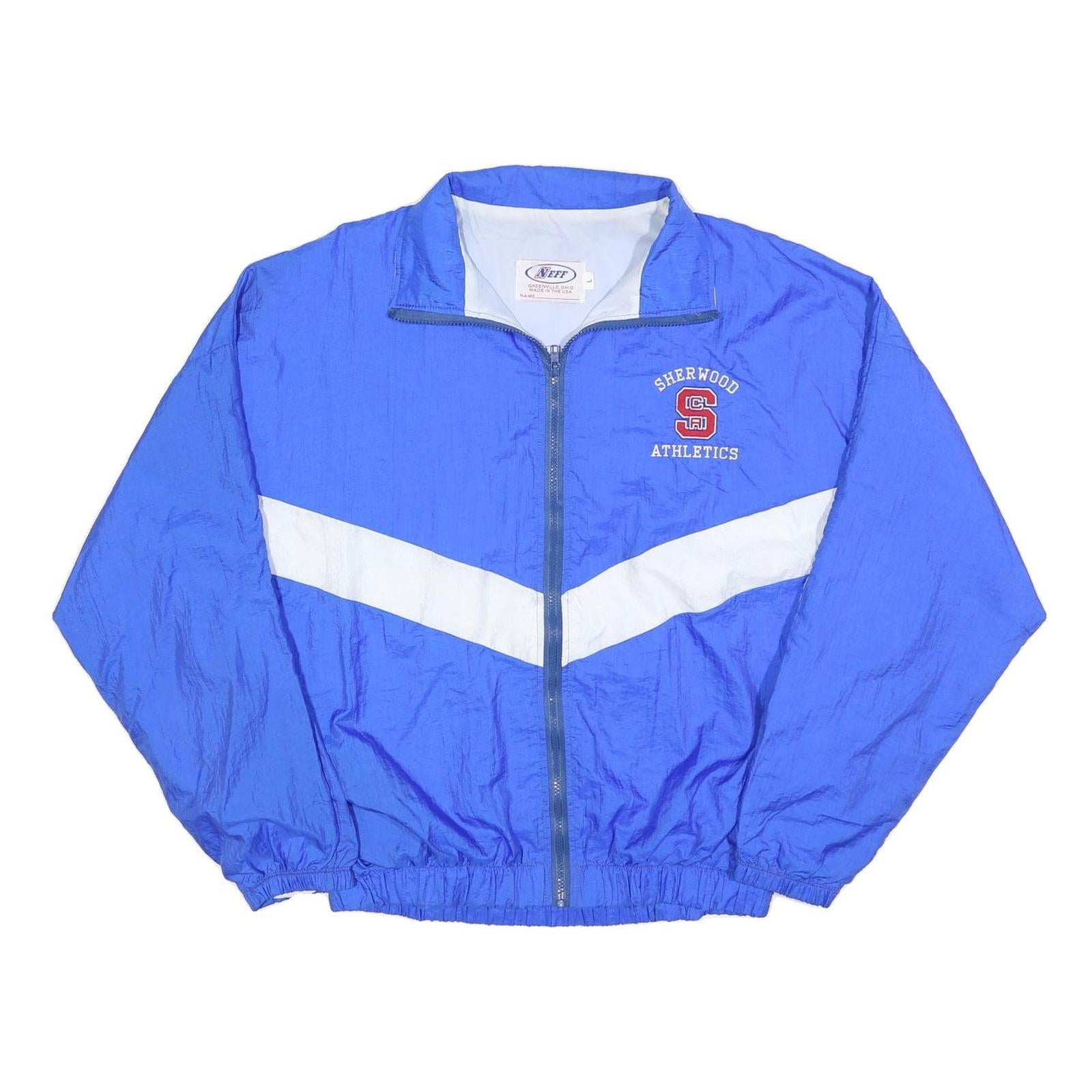 NEFF Mens Blue & White Sherwood Athletics Track Jacket L Nylon Zip Refurbished - N/A refurbished available on Cerqular