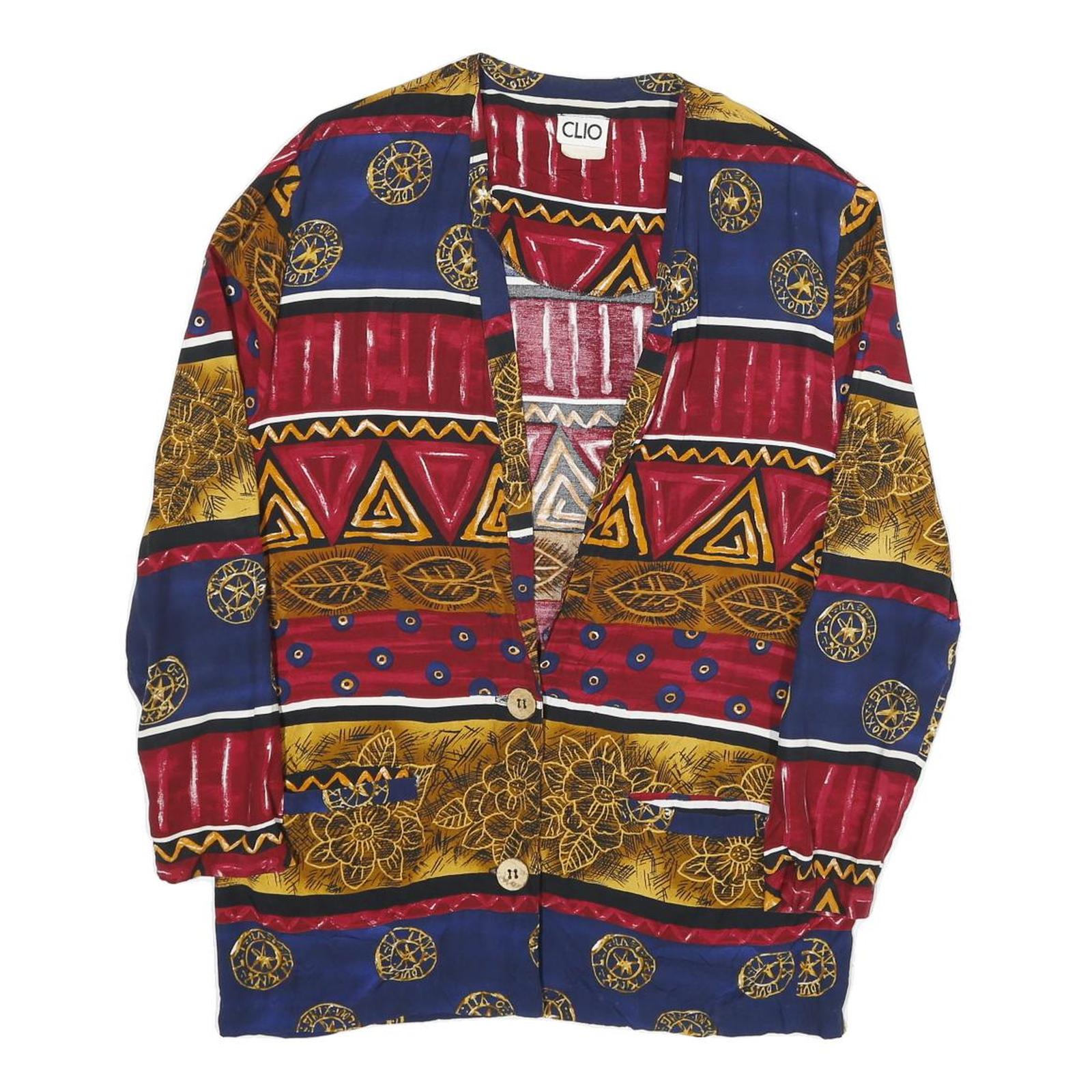 CLIO Womens Blue & Red Printed Button Shirt M Rayon Long Sleeve V-Neck Refurbished - N/A refurbished available on Cerqular
