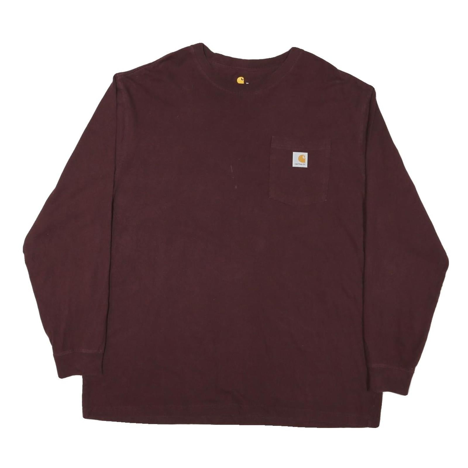 CARHARTT Mens Maroon & Brown Pocket T-Shirt XL Long Sleeve Crew Neck Cotton Refurbished - N/A refurbished available on Cerqular