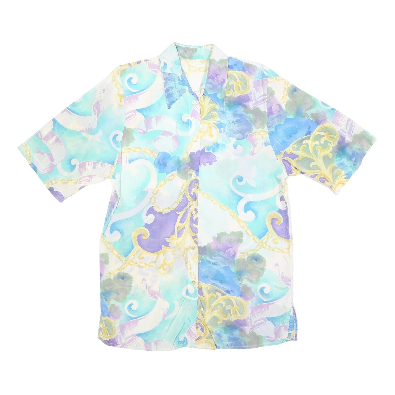 Womens Blue Cream Printed Shirt Short Sleeve Collared M Polyester Blend Casual Refurbished - N/A refurbished available on Cerqular