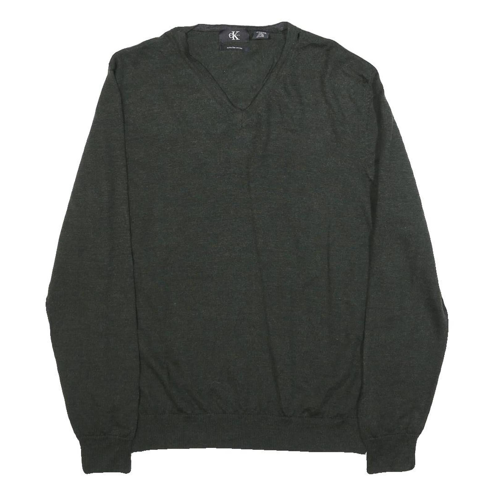 CALVIN KLEIN Mens Grey Wool Plain V-Neck Basic Knit XL Jumper Pullover Refurbished - N/A refurbished available on Cerqular
