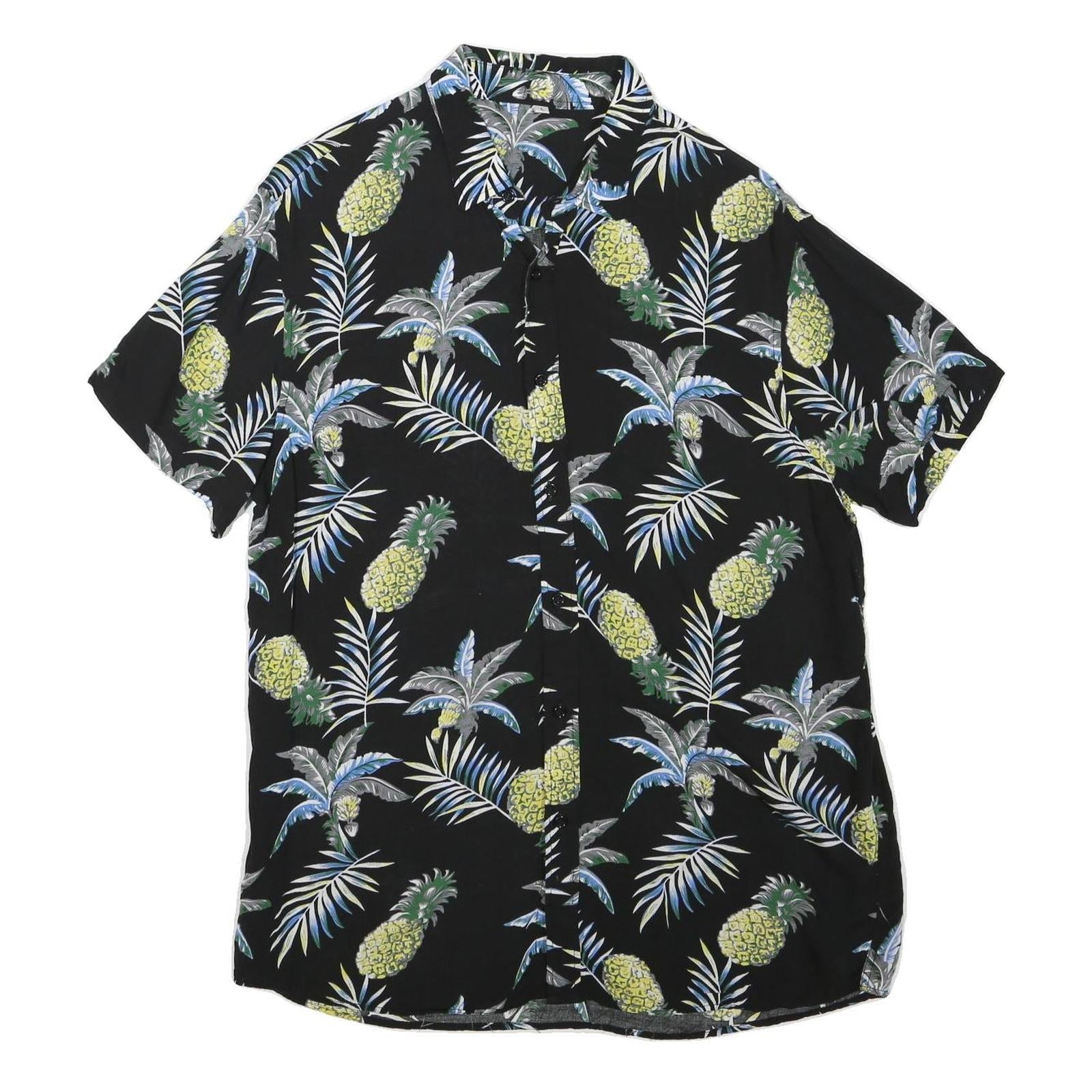 Mens Black & Yellow Pineapple Print Casual Shirt L Cotton Blend Short Sleeve Refurbished - N/A refurbished available on Cerqular