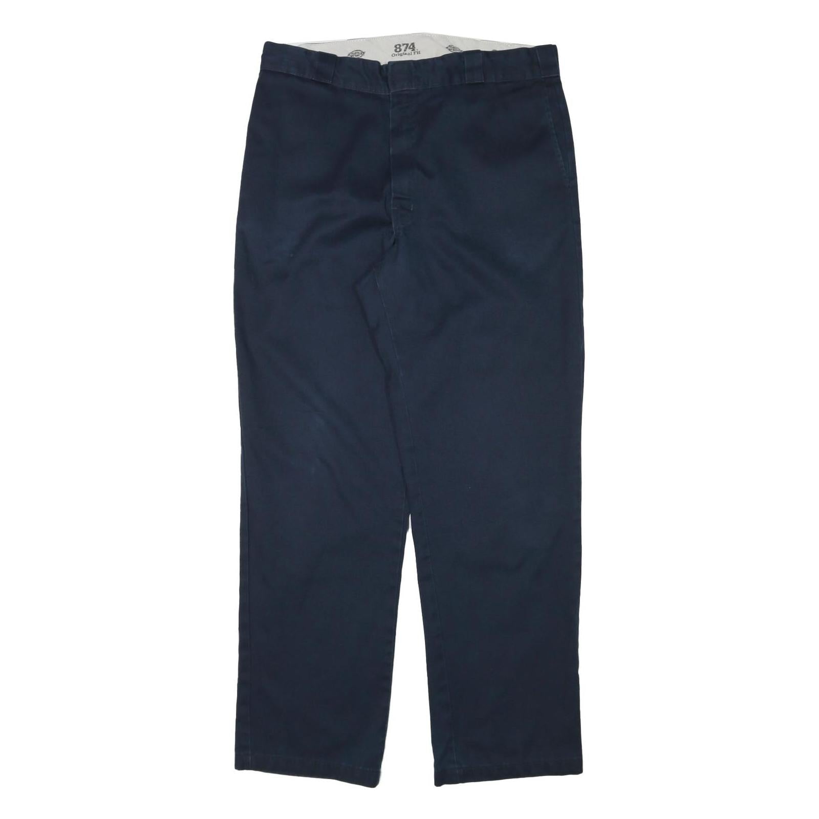 DICKIES Mens Cotton Blend Navy Regular Straight Trousers W36 L32 Workwear Zip Refurbished - N/A refurbished available on Cerqular