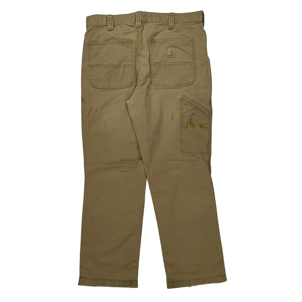 Carhartt Double Knee Carpenter Trousers - 34W 29L Beige Cotton Refurbished - Thrifted (note: this is a term often used to describe second- refurbished available on Cerqular