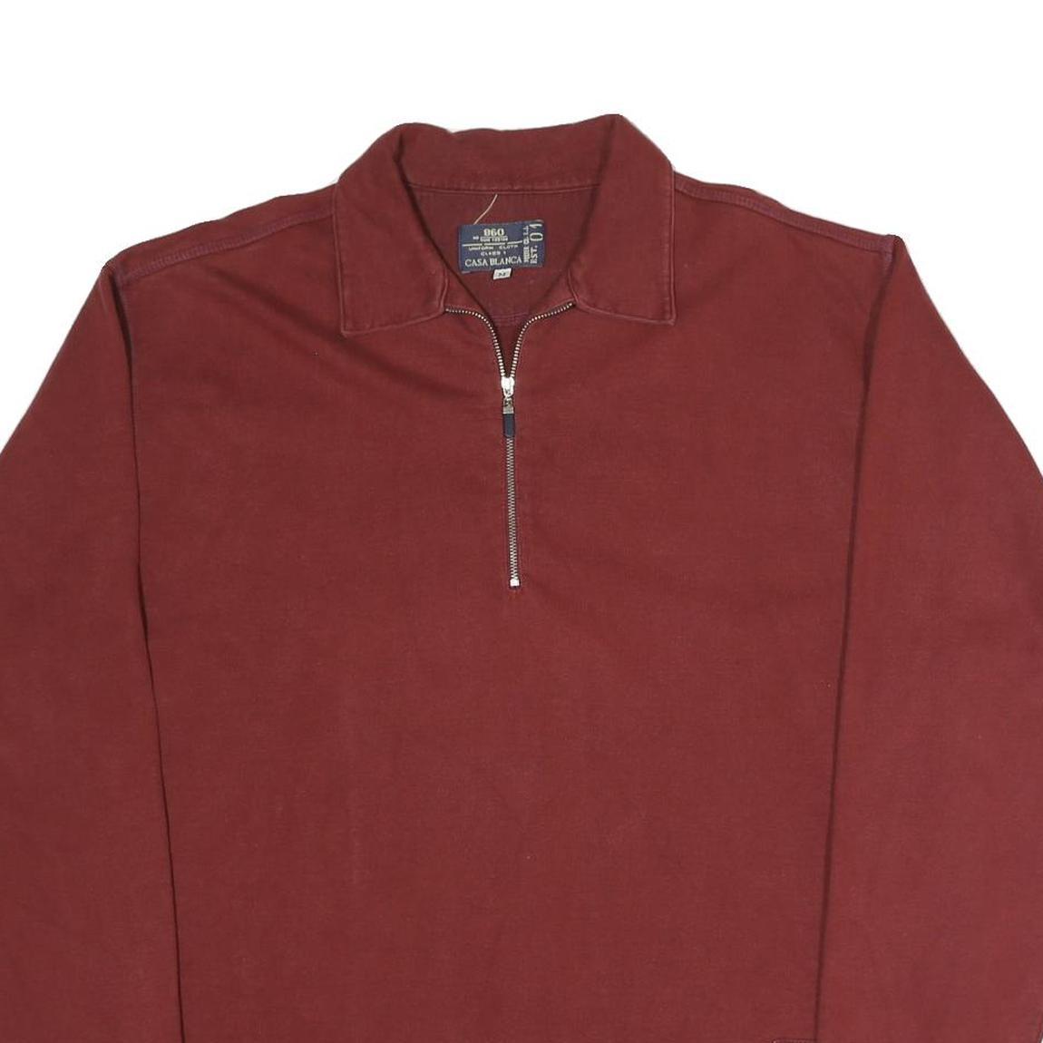 CASA BLANKA Mens Maroon Collar M Cotton Blend Half Zip Sweatshirt Casual Refurbished - N/A refurbished available on Cerqular