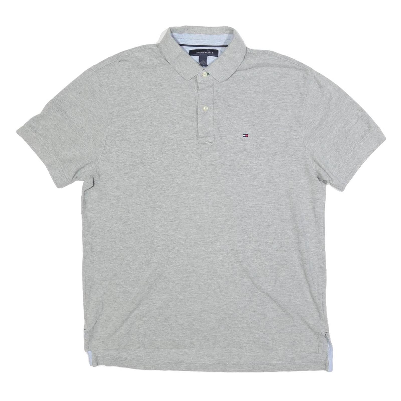 TOMMY HILFIGER Mens Grey Short Sleeve Plain Polo Shirt L Classic Cotton Blend Refurbished - N/A refurbished available on Cerqular