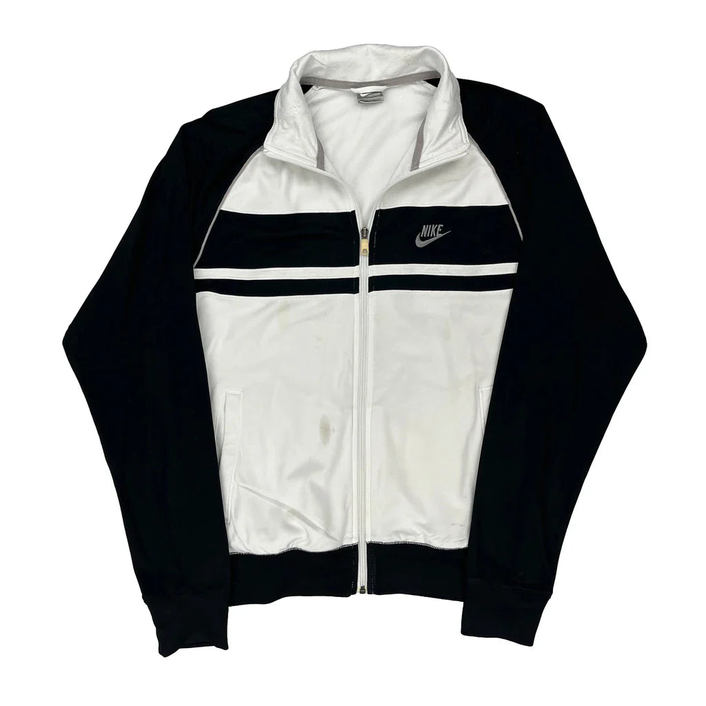 Nike Track Jacket - Large Black & White Polyester Refurbished - Thrifted (note: this is a term often used to describe second- refurbished available on Cerqular