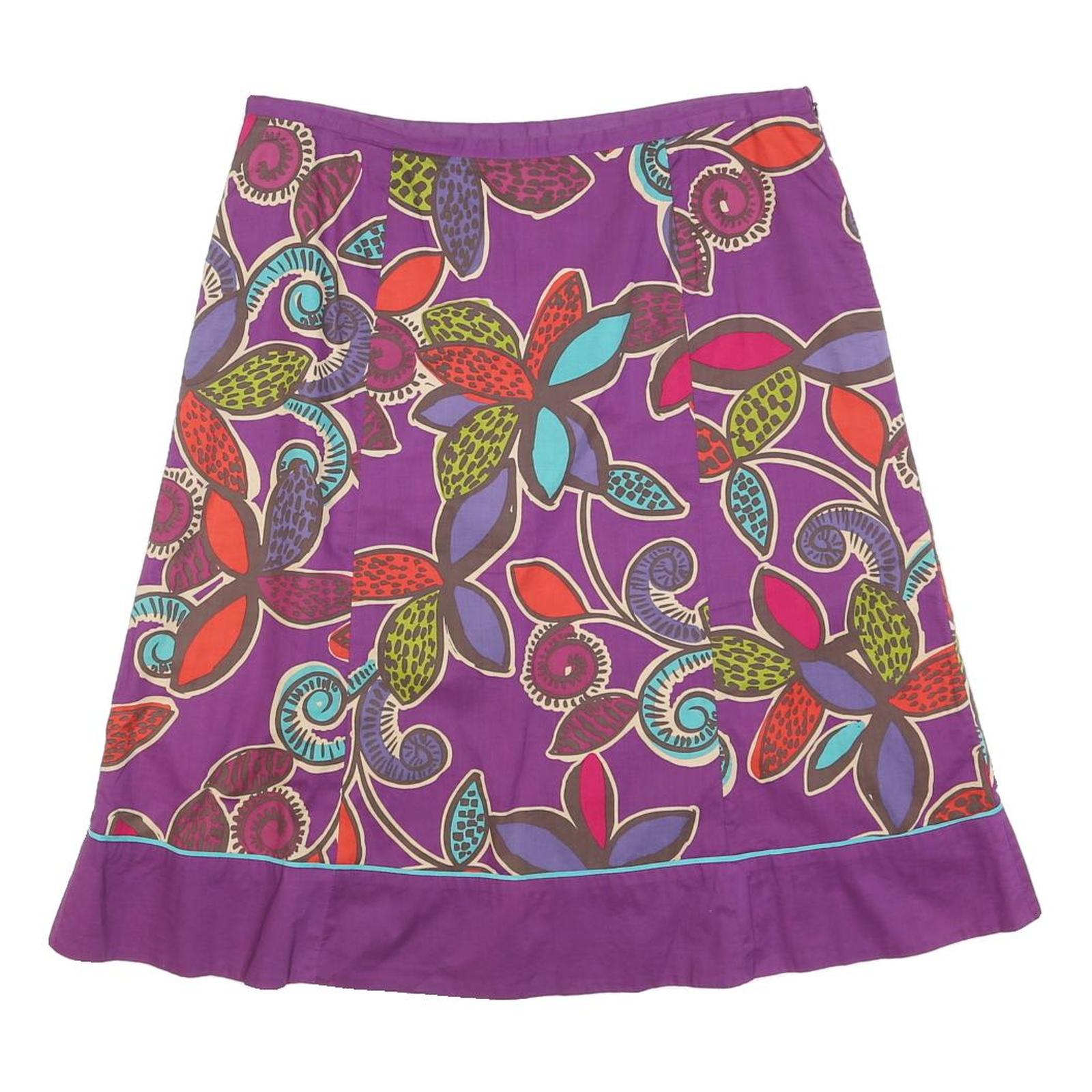 BODEN Womens Purple Floral Print Cotton Swing Midi Skirt UK 14 Vibrant Pattern Refurbished - N/A refurbished available on Cerqular