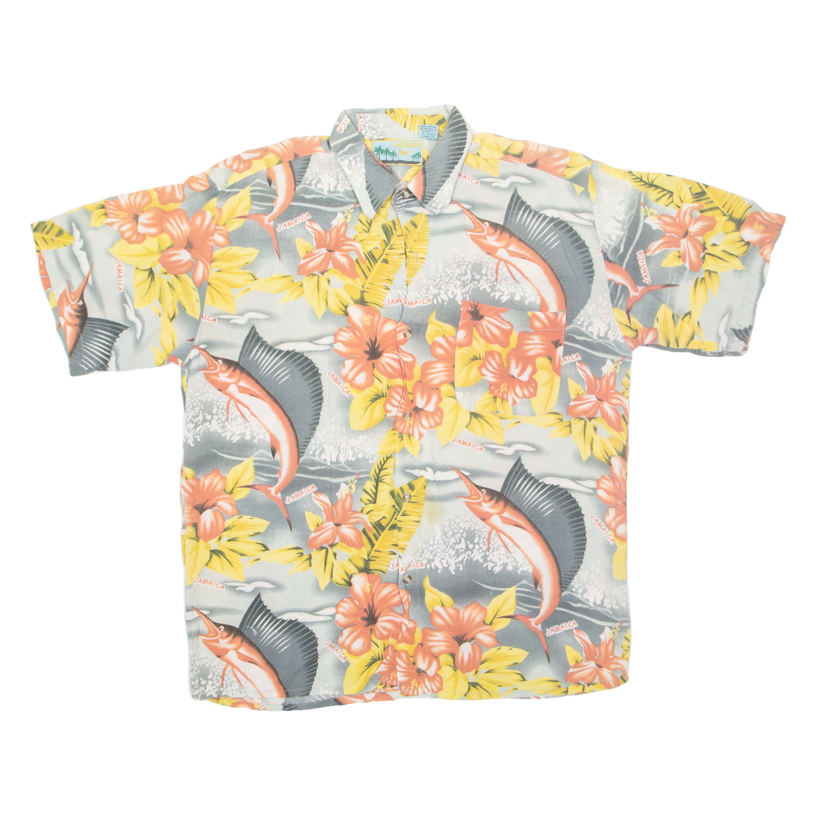 ROUNDY BAY Mens Hawaiian Shirt Grey Floral L Refurbished - N/A refurbished available on Cerqular
