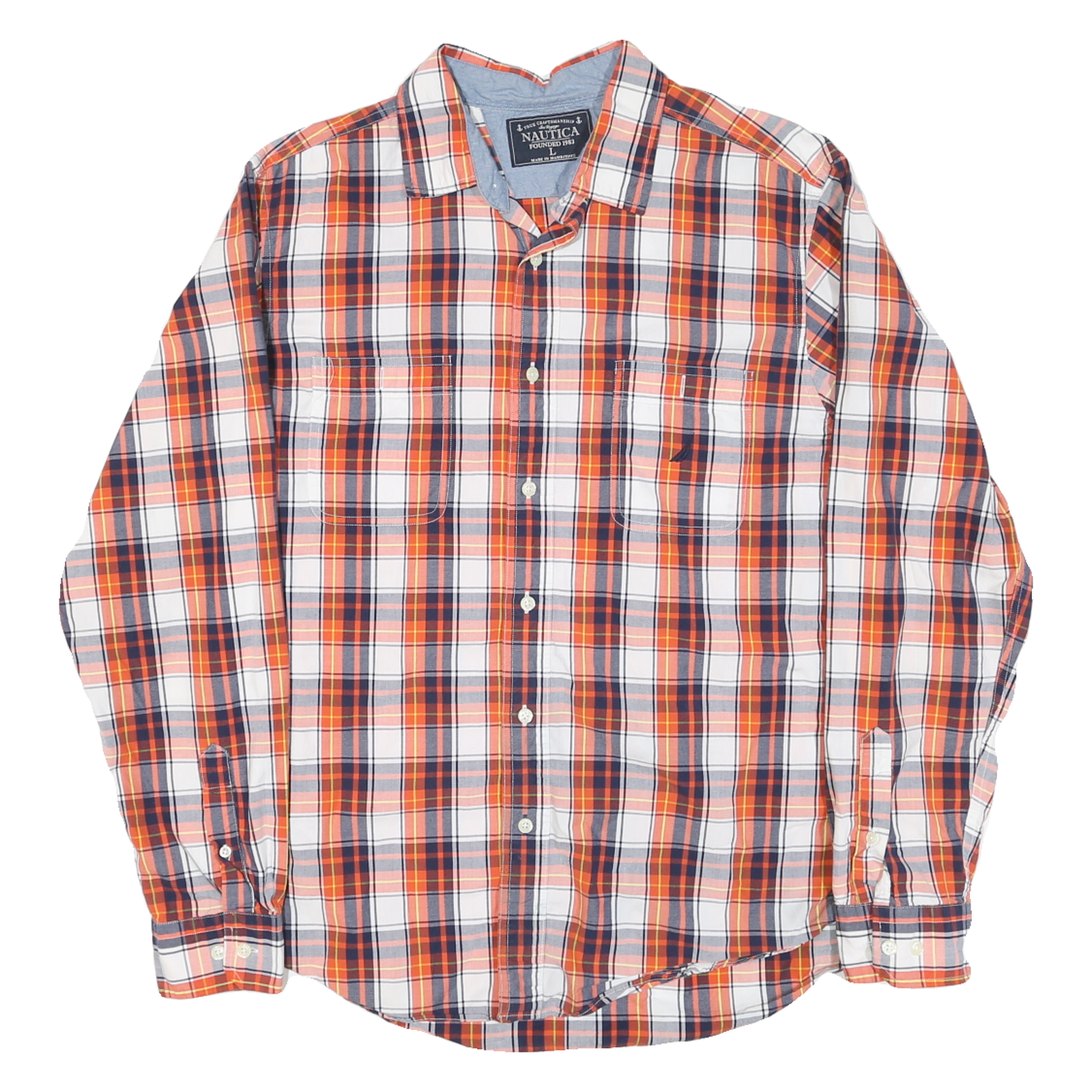 Buy NAUTICA Mens Orange & Navy Plaid Shirt L Cotton Blend Casual Button-Down Refurbished - $28.59 NAUTICA Mens Orange & Navy Plaid Shirt L Cotton Blend Casual Button-Down Refurbished - N/A refurbished available on Cerqular