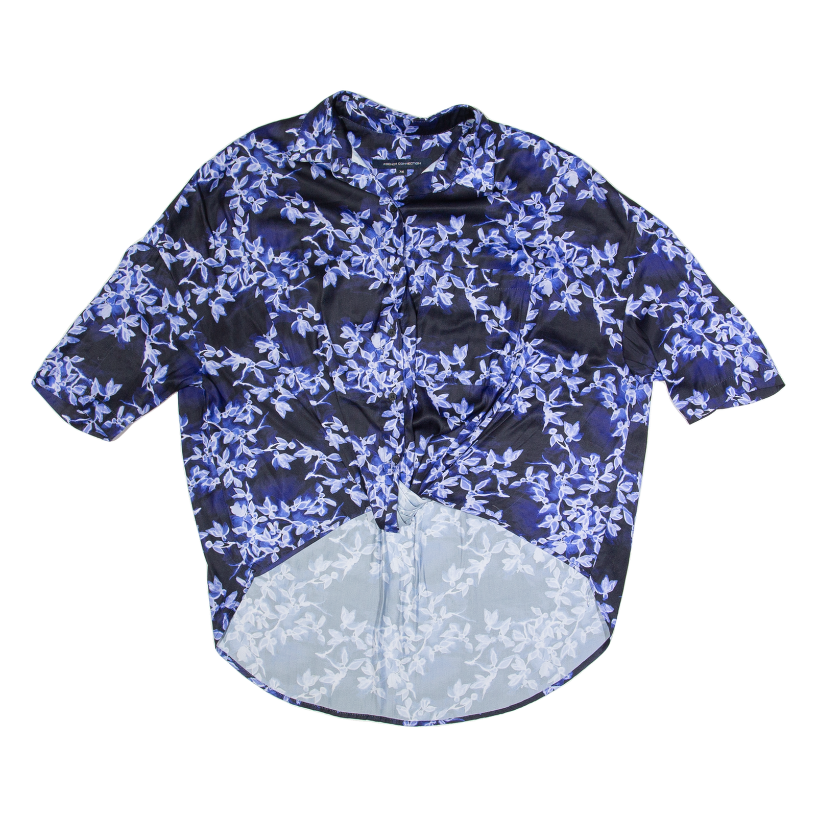 FRENCH CONNECTION Oversized Cropped Womens Printed Shirt Blue Floral XS Refurbished - N/A refurbished available on Cerqular