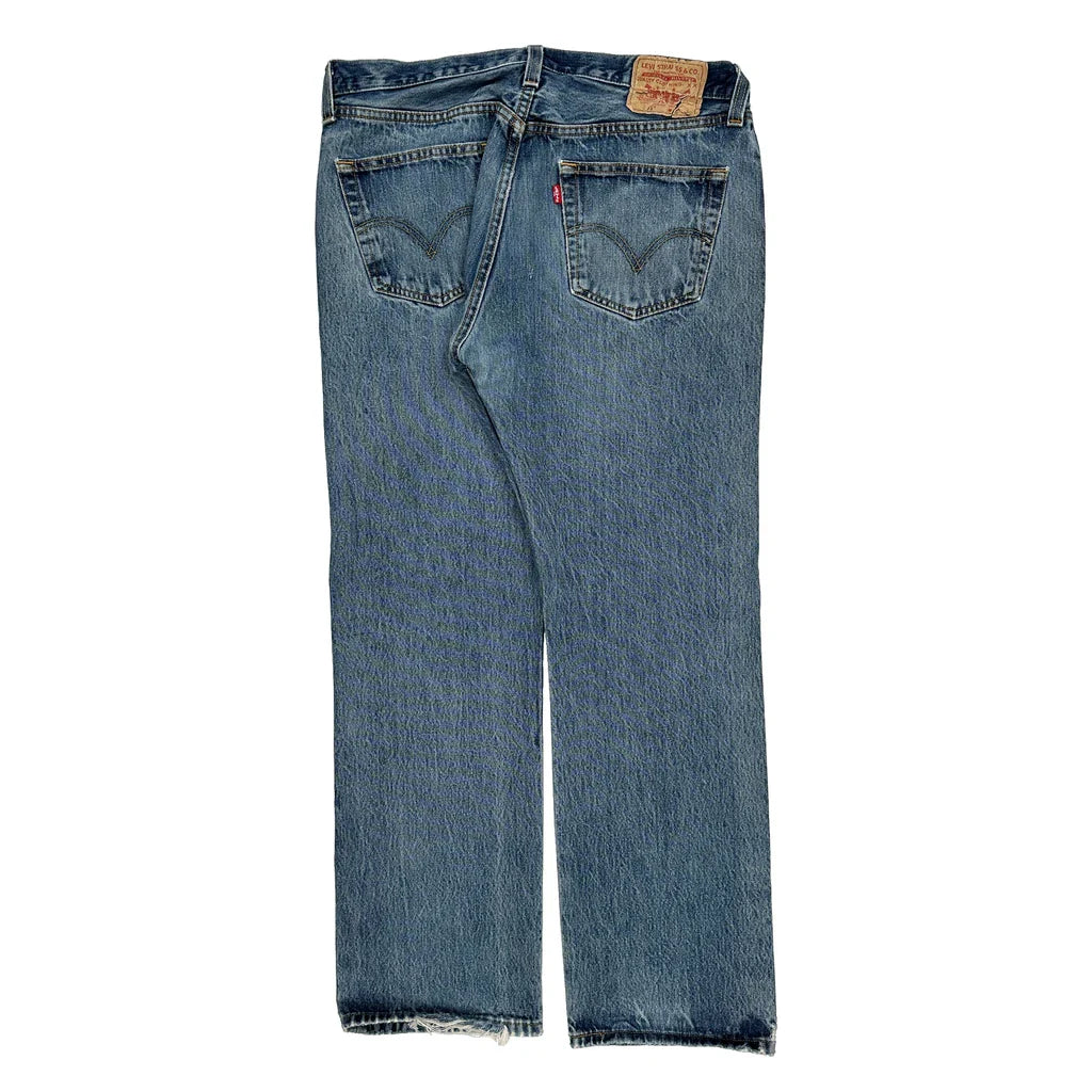 501 Levis Jeans - 34W 31L Blue Cotton Refurbished - Thrifted (note: this is a term often used to describe second- refurbished available on Cerqular