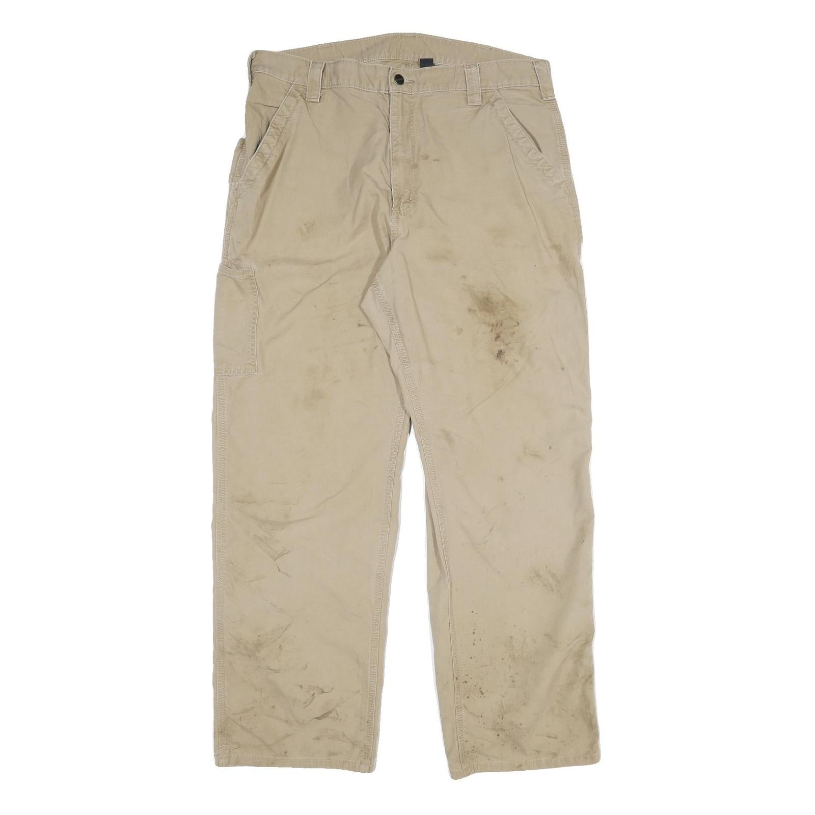 CARHARTT Mens Cotton Blend Beige Relaxed Straight Trousers W38 L32 Workwear Refurbished - N/A refurbished available on Cerqular