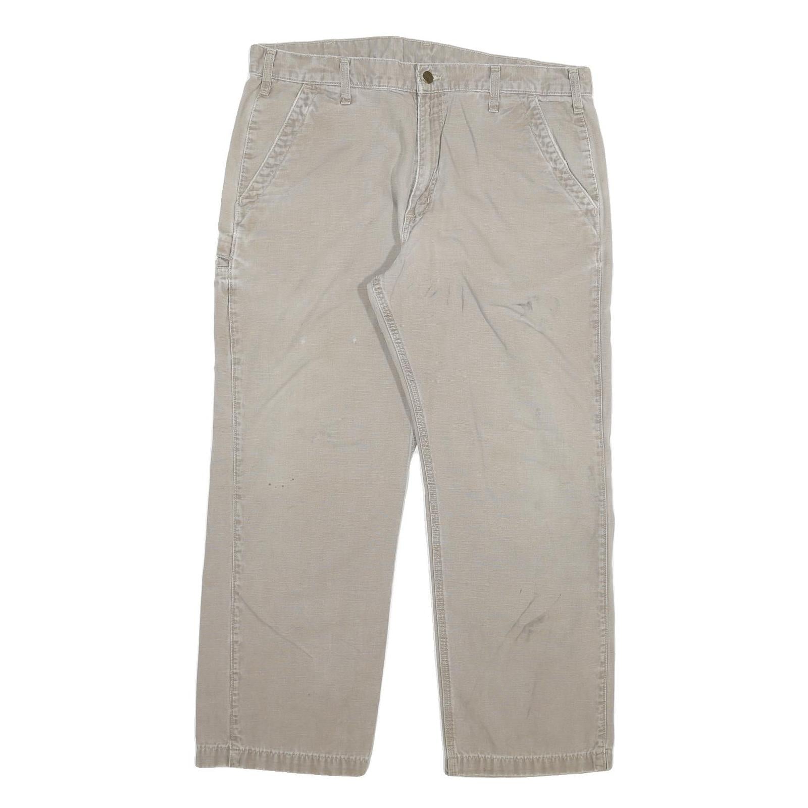 CARHARTT Mens Regular Beige Cotton Blend Trousers W36 L28 Workwear Zip Closure Refurbished - N/A refurbished available on Cerqular
