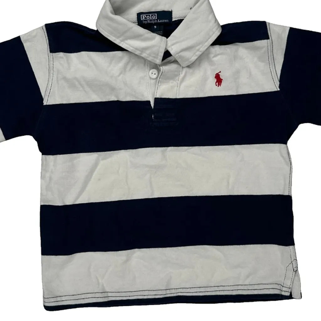 Age 4 Polo By Ralph Lauren Striped Polo Shirt - Small Navy Cotton Refurbished - Thrifted (note: this is a term often used to describe second- refurbished available on Cerqular