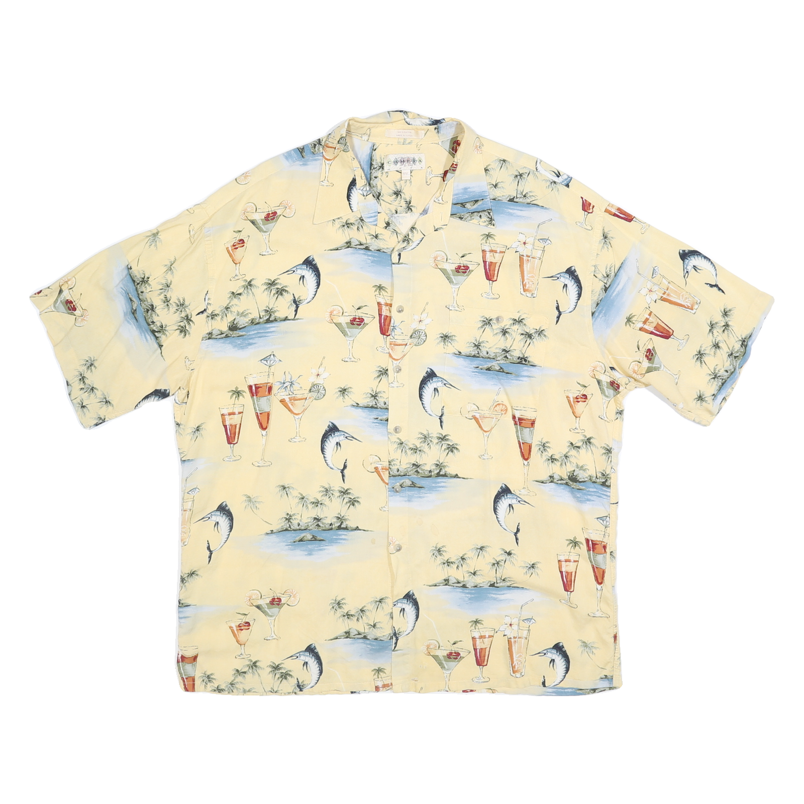 CAMPIA Mens Yellow Rayon Hawaiian Shirt 2XL Short Sleeve Colourblock Vacation Refurbished - N/A refurbished available on Cerqular